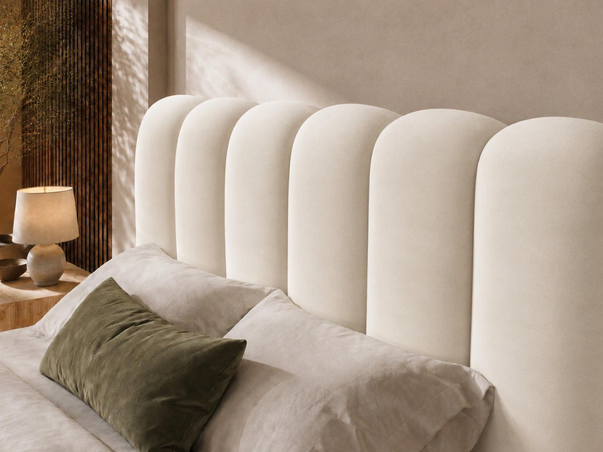 POLSTERBETT MELLOW 200x200 cm in Beige, gepolstertes Kopfteil, Lattenrost, Bettkasten, Velvet-Stoff - Beige, Holz/Textil (200/200cm) - EMLAR Home