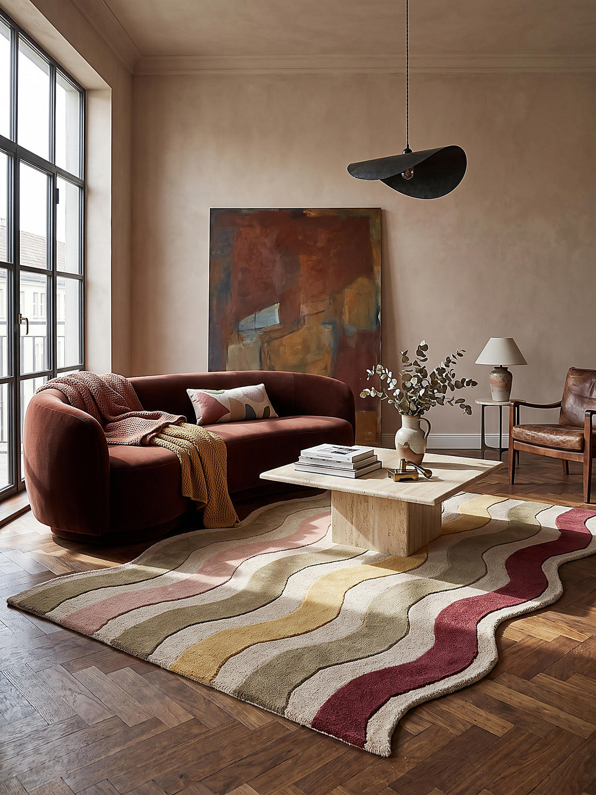 WOLLTEPPICH handgetuftet MONNOW, Wellenstreifen, Natur-Rot, 160 x 230 cm - Beige, Textil (160/230cm) - KADIMA DESIGN