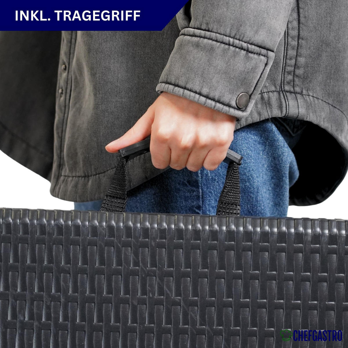 BIERZELTGARNITUR klappbar 180cm 3-teilig 1x Buffettisch 2x Bierbänke Rattan Optik Kunststoff - Schwarz, Kunststoff - CHEFGASTRO