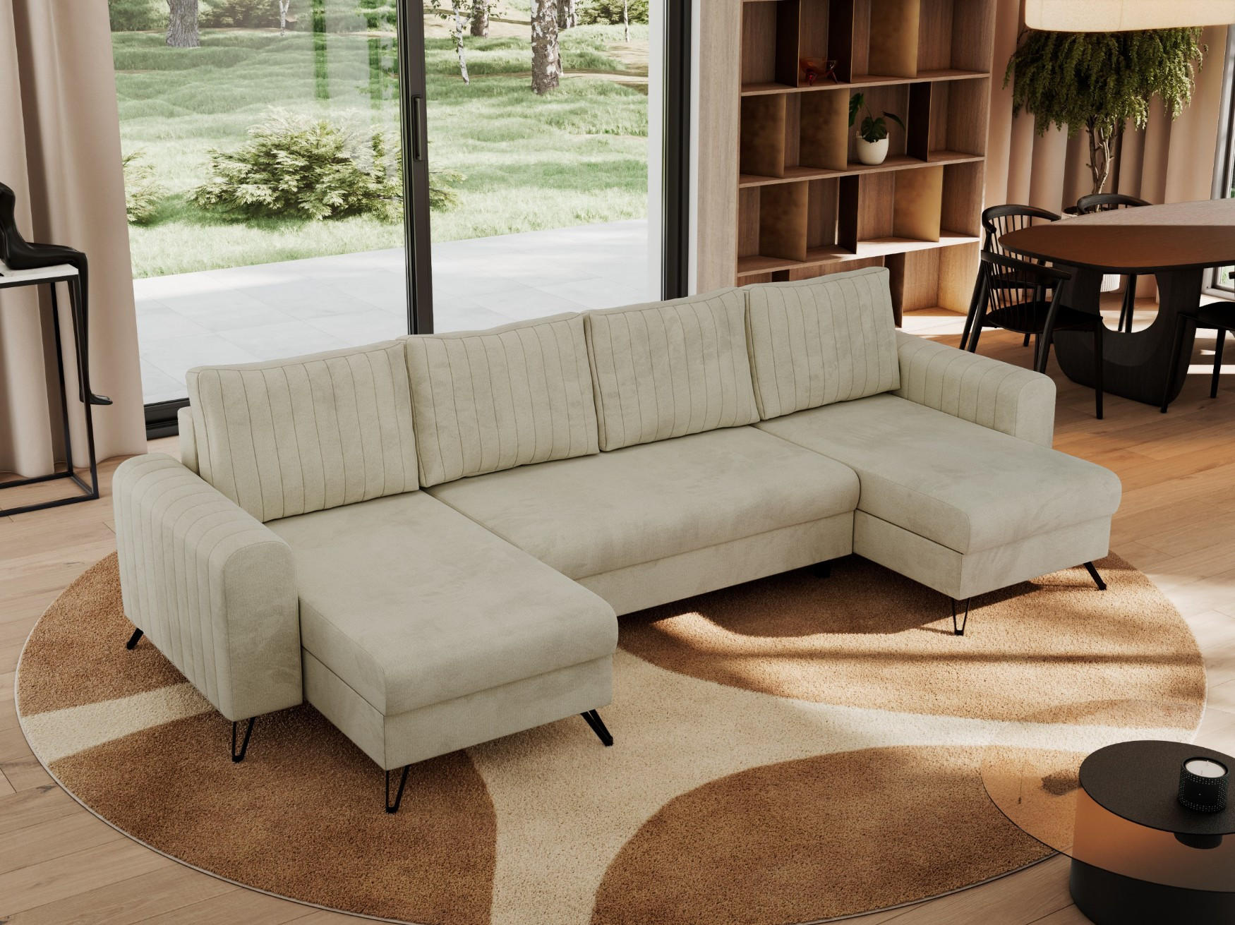 WOHNLANDSCHAFT AXEL U Velvet Beige - Beige/Schwarz, Textil/Metall (312/90/140cm) - MKS
