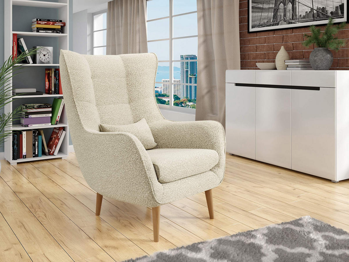 SESSEL Estjano Boucle - Beige/Naturfarben, Holz/Textil (80/106/95cm) - MIRJAN24