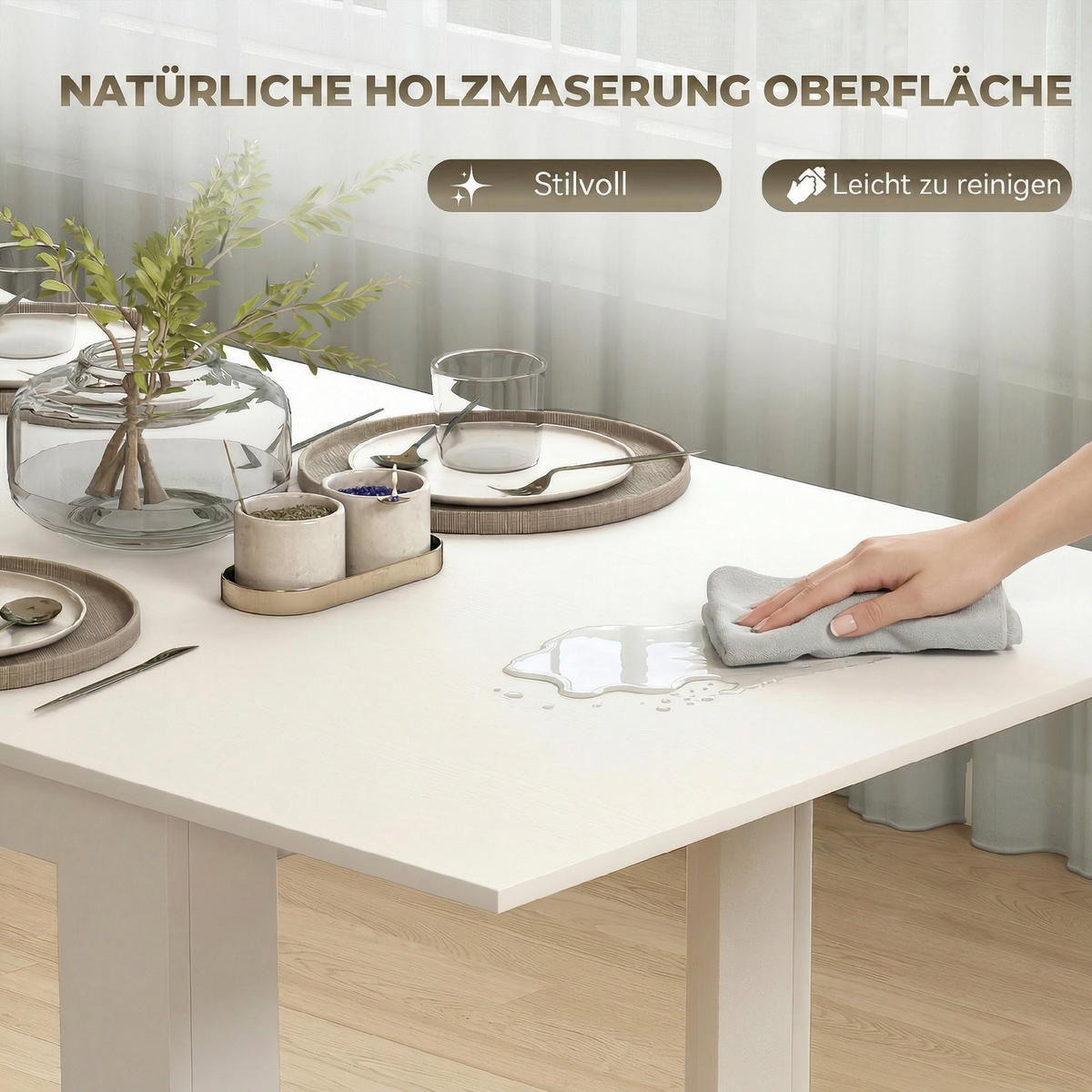 AUSZIEHBARER-ESSTISCH MDF Weiß - Weiß, Holzwerkstoff (180/80/75cm) - HOMCOM