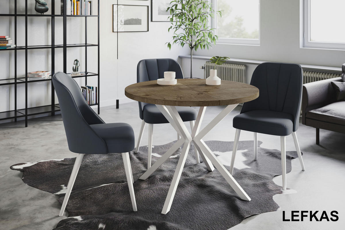 ESSZIMMERTISCH LOFT LITEN, ausziehbarer Tisch 90 cm/170 cm, Farbe: Grau, mit Metallbeinen in Farbe Weiß - Dunkelbraun/Weiß, Holzwerkstoff (90/90/76cm) - Alpi-Möbel