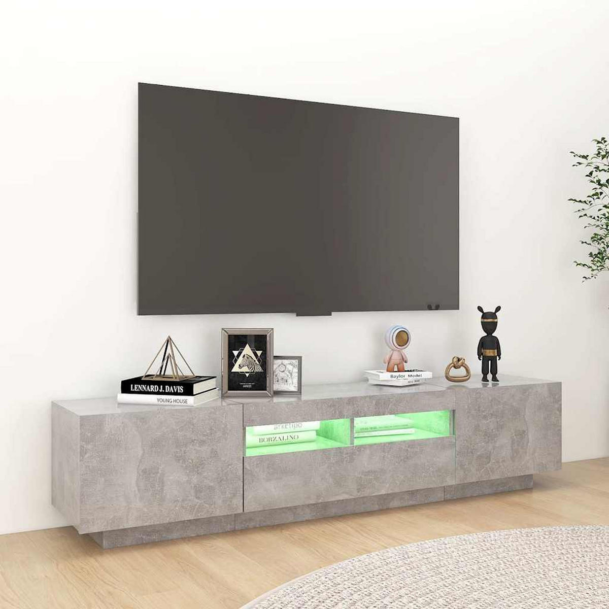 LOWBOARD mit Led-Leuchten 180/35/40 cm aus Holzwerkstoff in Betongrau - Hellgrau, Holz (180/40/35cm) - vidaXL