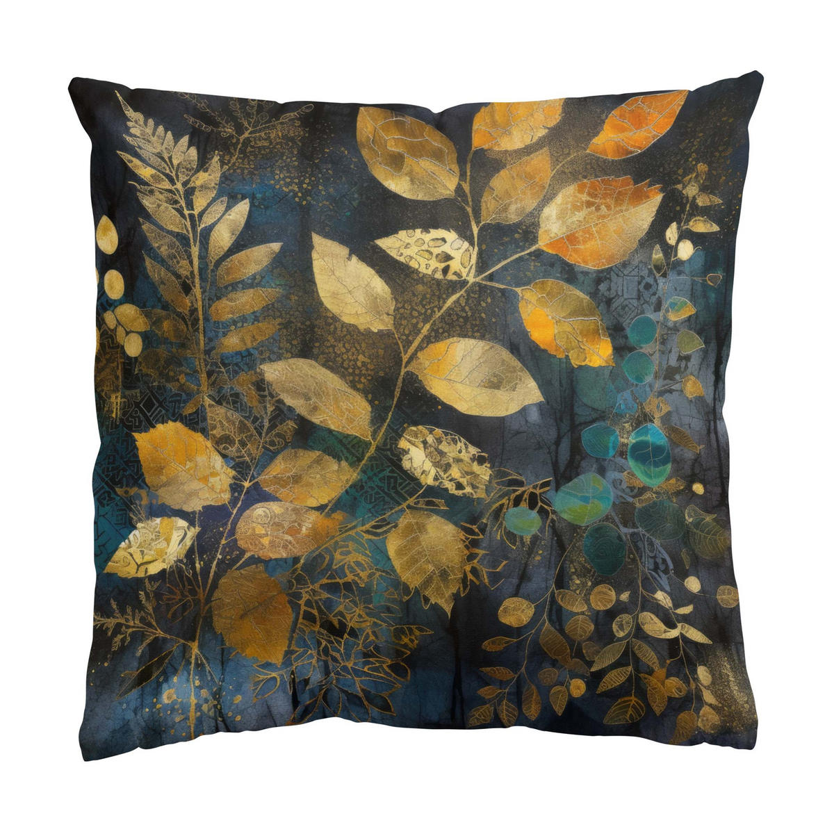 KISSENBEZUG Goldene und blaue Blätter 50/50 cm - Schwarz, Textil (50/50cm) - Bilderwelten