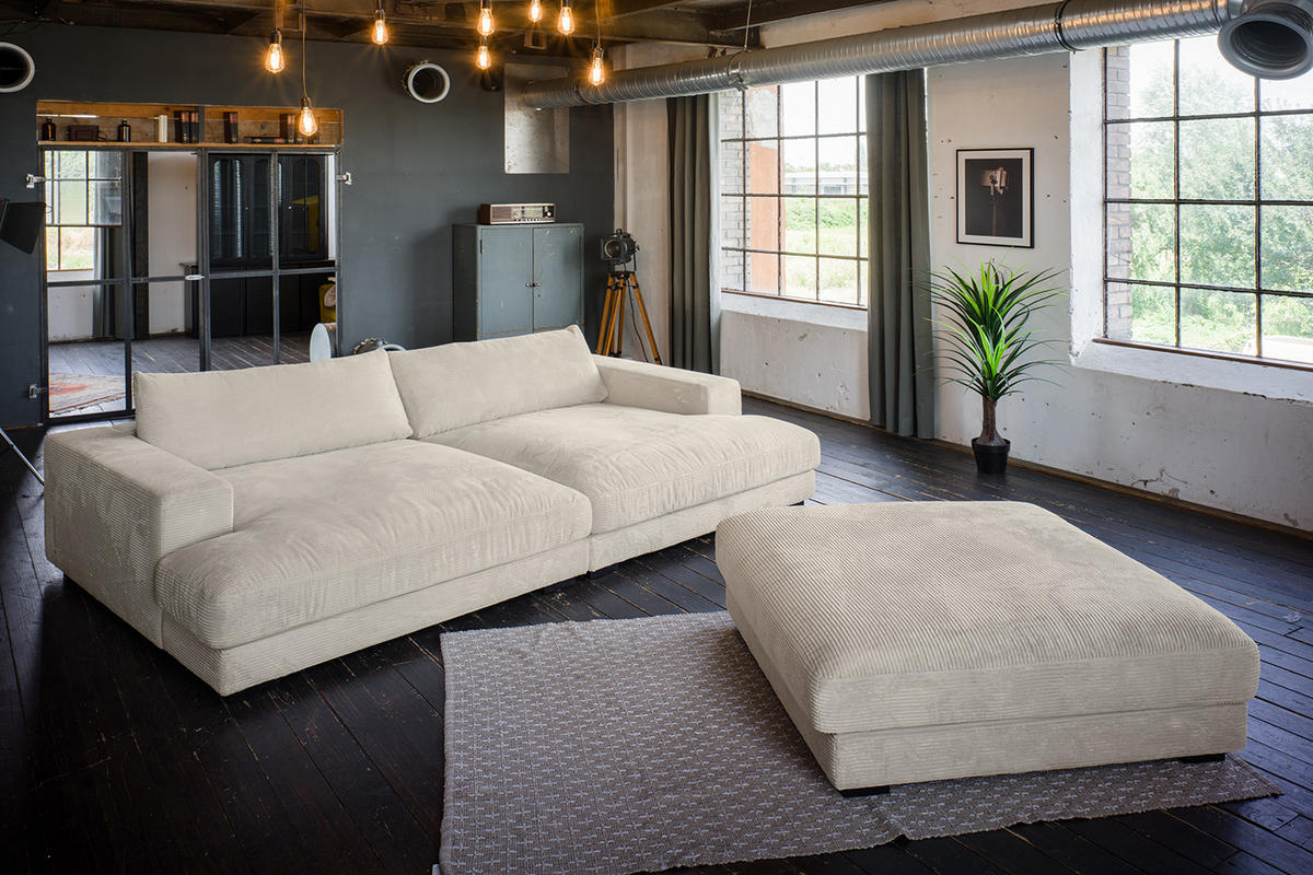 BIG SOFA-SET 6-TLG MADELINE Cremeweiß Cord - Creme/Schwarz, Kunststoff/Textil (290/85/170cm) - KAWOLA