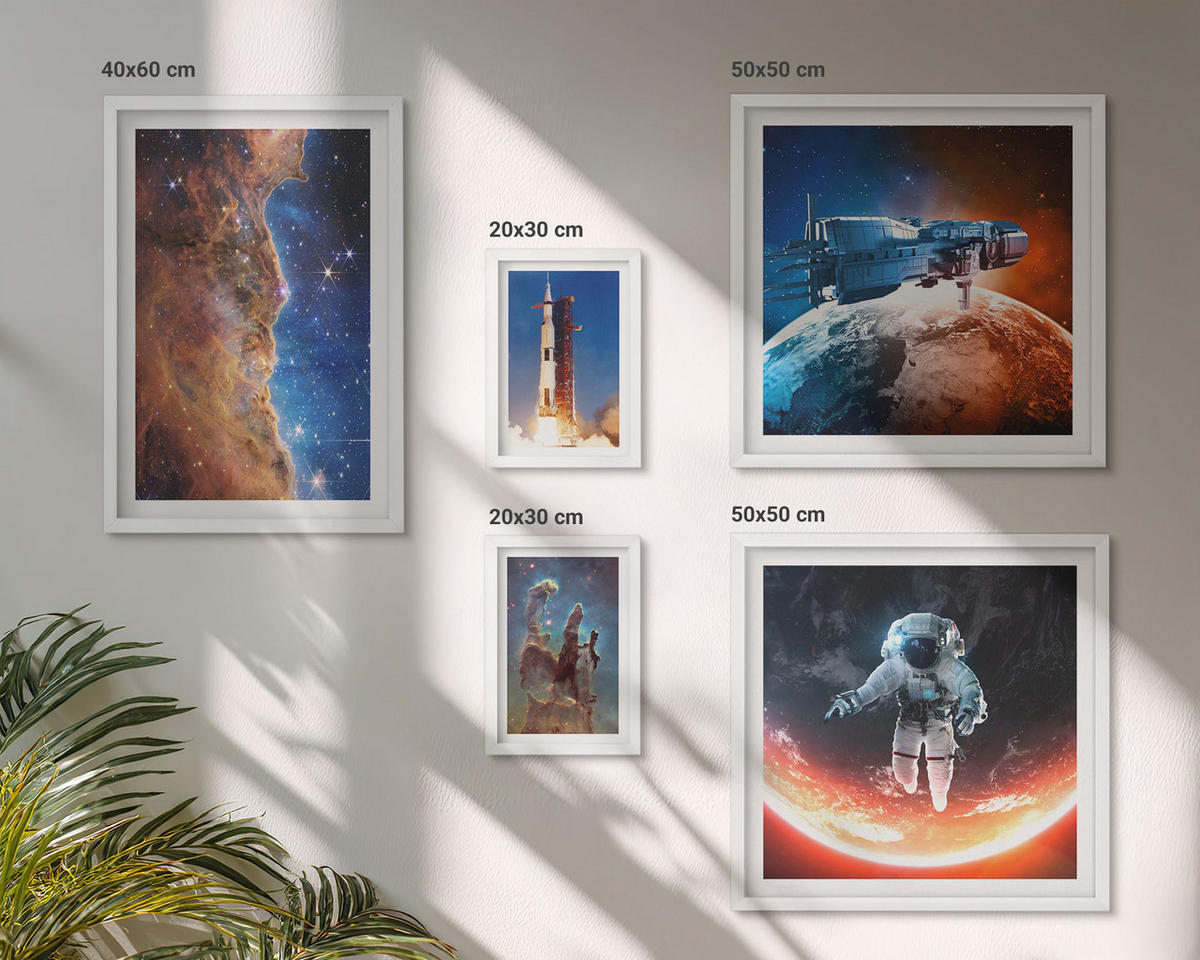 WANDBILDER 5er-Set - 50x50 cm & 20x30 cm & 40x60 cm Weißer Rahmen - Farbenfrohes abstraktes Porträt - Weiß, Kunststoff (40/60cm) - ArtPrintCave