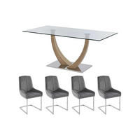 SET aus feststehendem Tisch und Stuhl - 6 -Sitzer - Sicherheitsglas - transparent, naturfarben hell - MELODIE - Transparent, Glas (180/75/90cm) - Vente-Unique