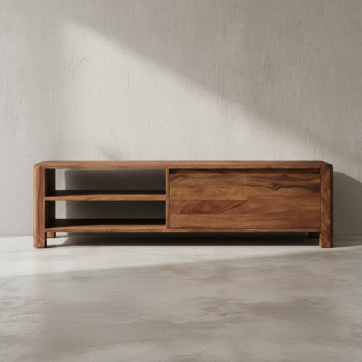 TV-LOWBOARD Massivholz, 4 Füße, viel Stauraum, Braun 140x35x40 cm - Braun, Holz (140/40/35cm) - KADIMA DESIGN
