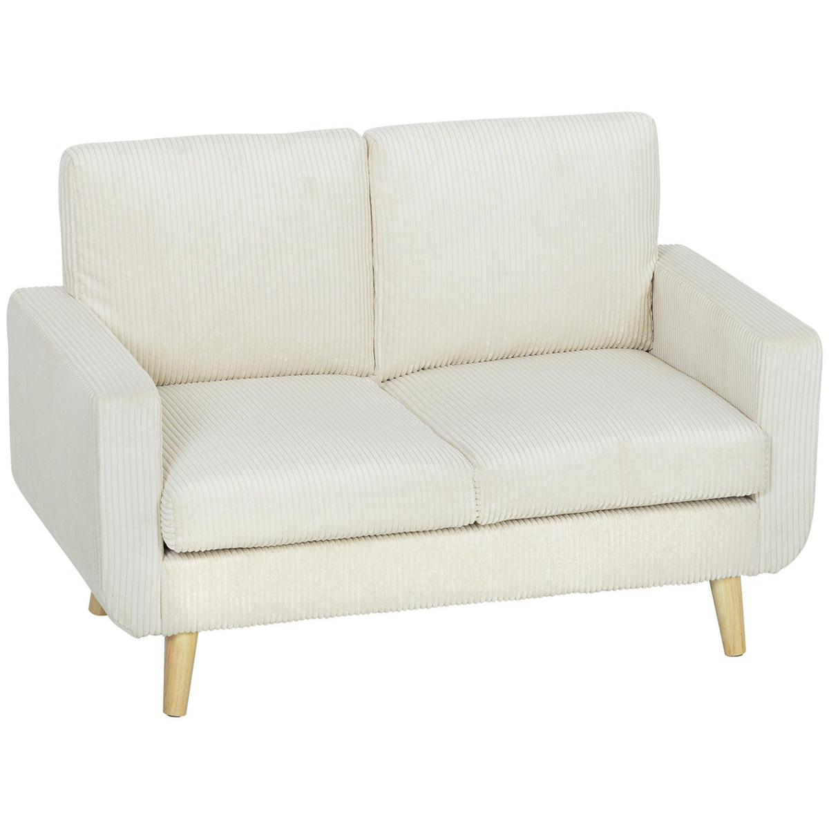 SOFA, 2-Sitzer, Cord, 134cm, Federkernkissen, cremefarben - Multicolor, Holzwerkstoff (134/84/74cm) - FORIOUS