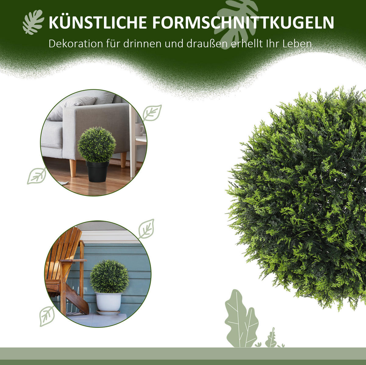 KUNSTPFLANZEN Zedernbusch 45/45/45 cm grün aus Kunststoff mit UV-Schutz - Grün, Kunststoff (45cm) - OKWISH