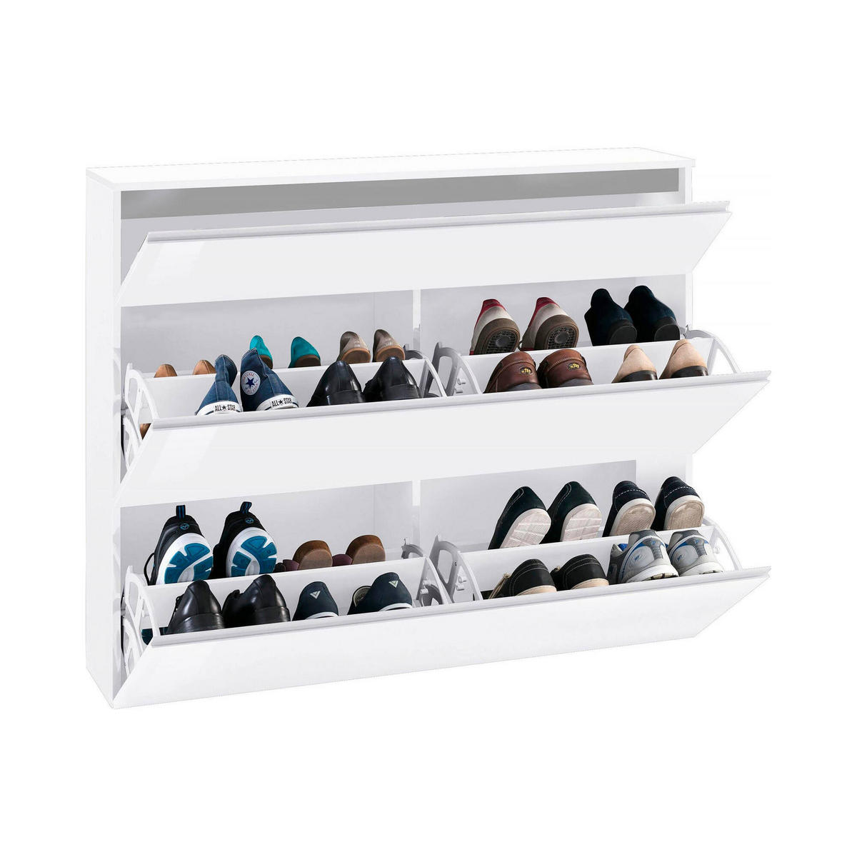 SCHUHSCHRANK Glänzendes Weiß 27/120/108 cm - Weiß, Holzwerkstoff (120/108/27cm) - DMORA