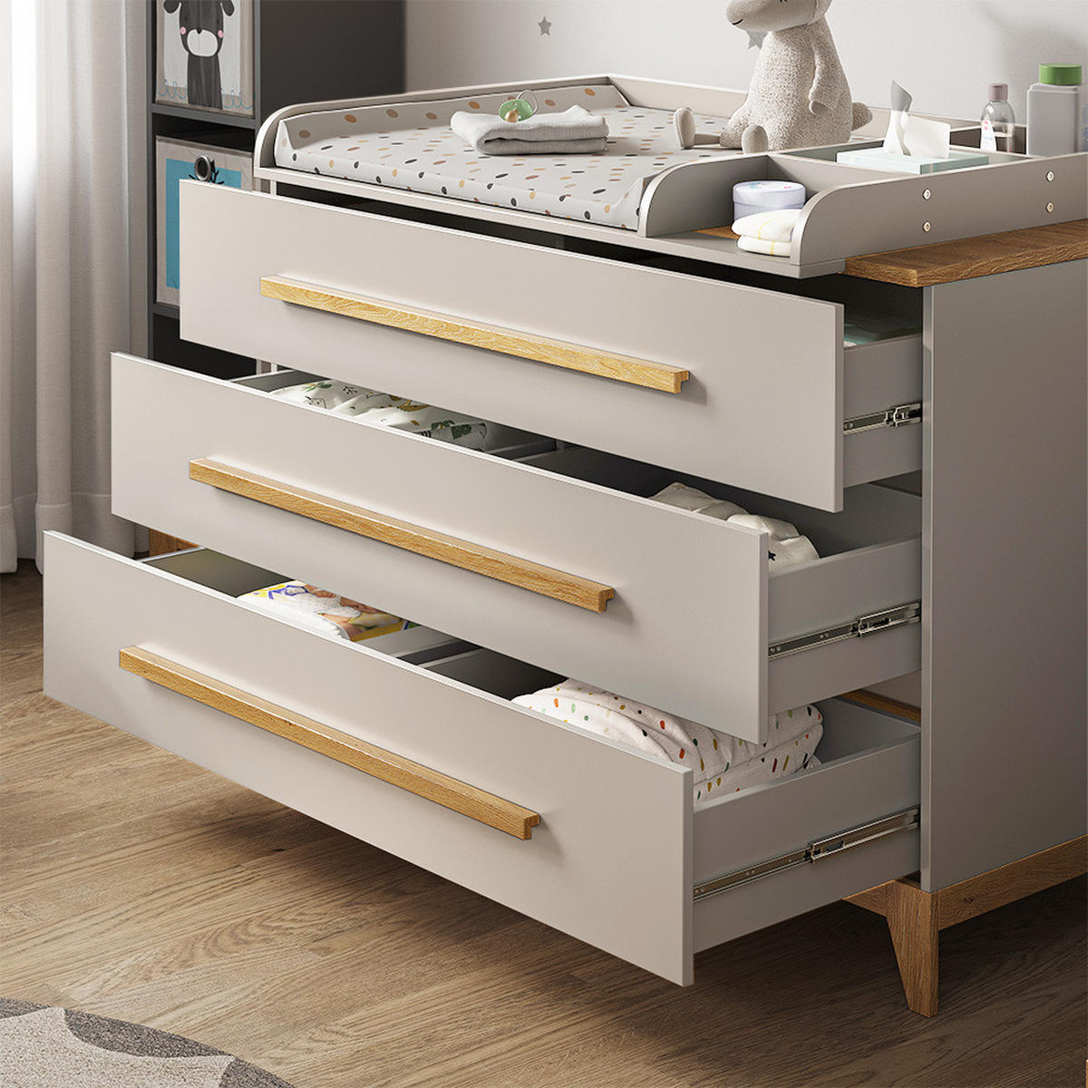 WICKELKOMMODE Malia Cashmere-Eiche 133 x 98 cm XL mit 3 Schubladen - Kaschmir, Holzwerkstoff (133/98/70cm) - VitaliSpa