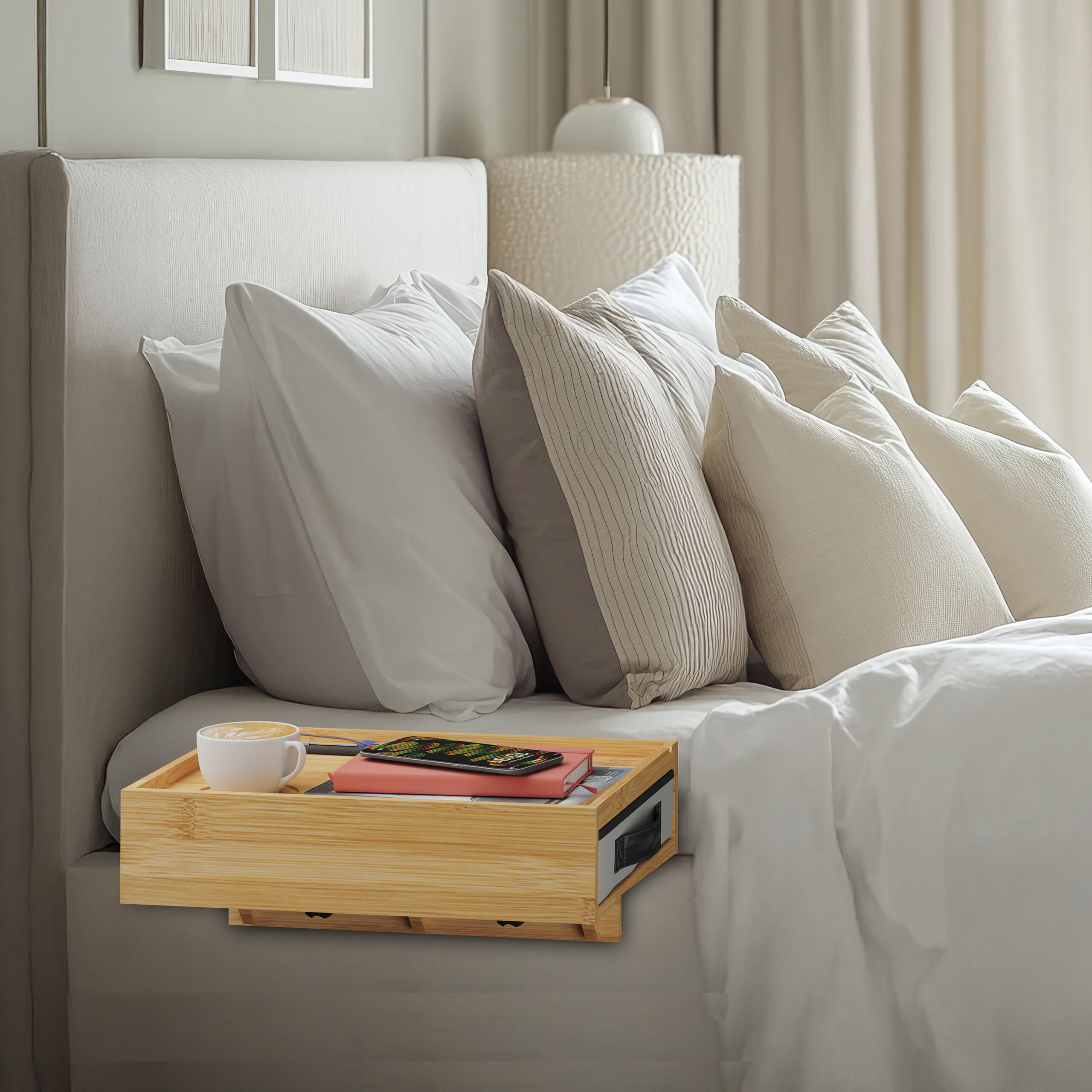 NACHTTISCH - Hellbraun, Holz/Textil (37/14/26.5cm) - Relaxdays