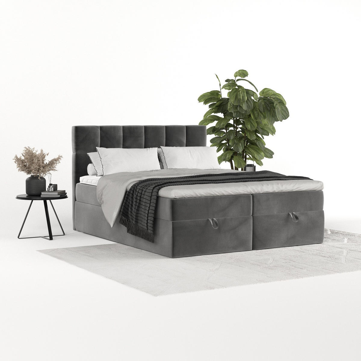 BOXBETT Savio 180/200 cm Grau im Kronos Stoff - Schwarz/Grau, Holz/Holzwerkstoff (180/200cm) - AltaBeds