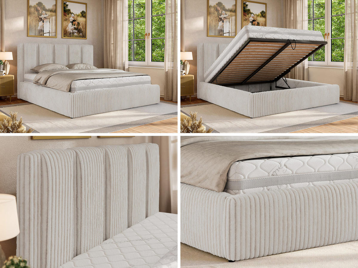 POLSTERBETT SAVINO CLASSIC 160/200 - Beige Cord - ohne Matratze - Beige, Textil (160/200cm) - MKS