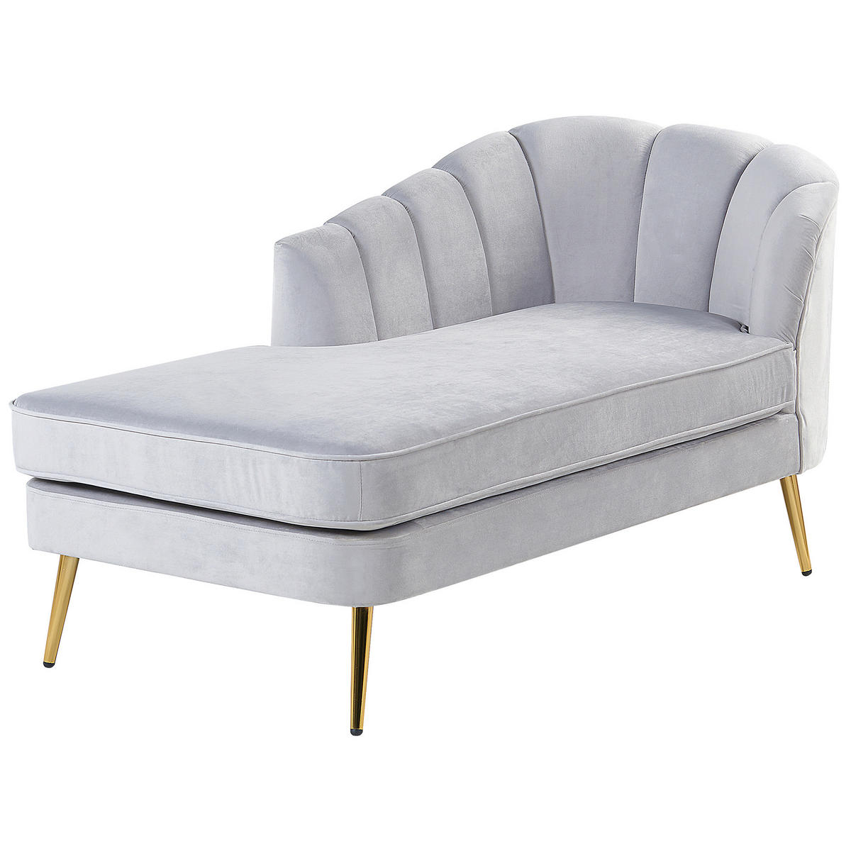 ČALOUNĚNÉ LEHÁTKO CHAISE LONGUE Sametová látka světle šedé pravostranné Allier - šedá/zlatá, textil (150/75/76cm) - Beliani