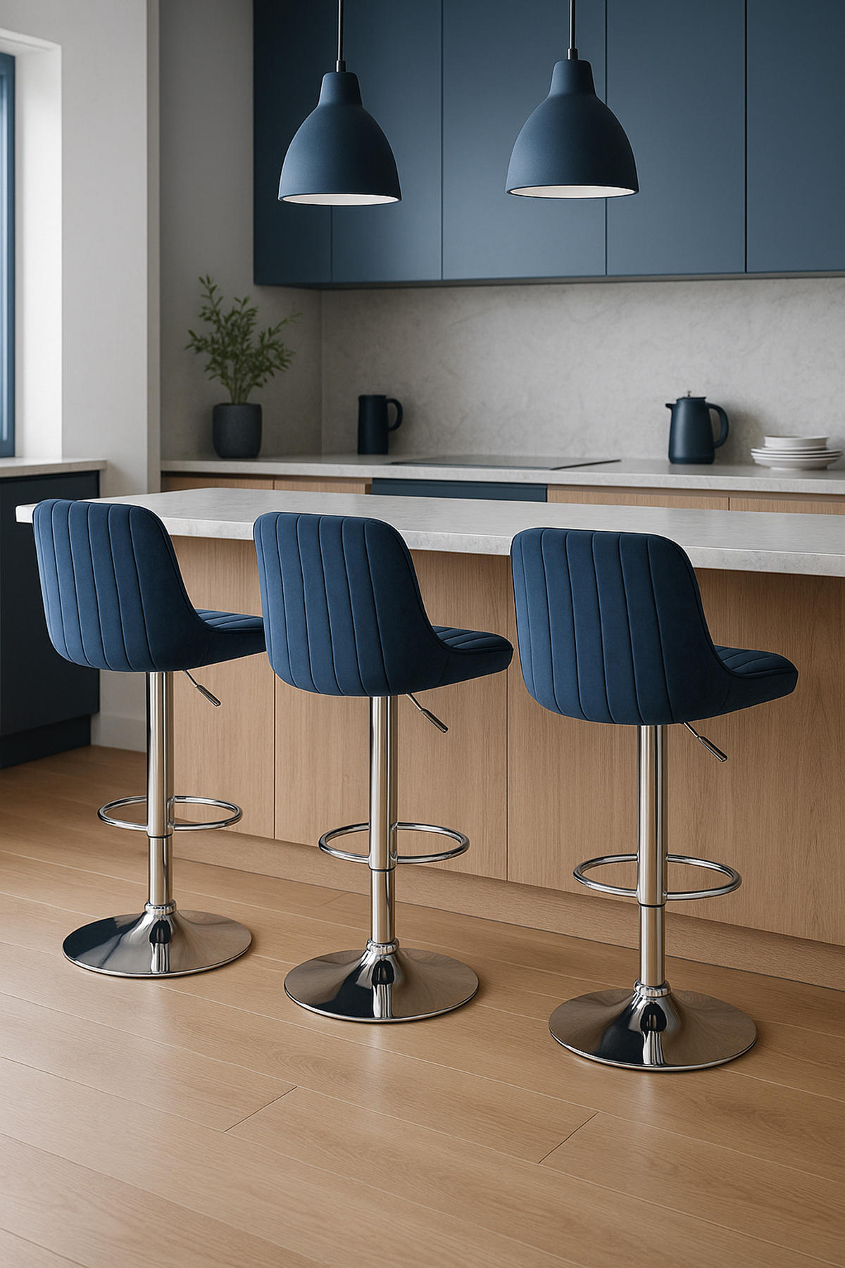 BARHOCKER Lento Gestell Metall in Chromoptik Samt Blau - Blau/Chromfarben, Textil/Metall (50/108/50cm) - TPFLiving