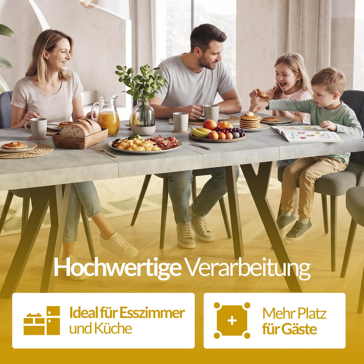 QUADRATISCHER Esstisch ausziehbar – Moderner Wohnzimmertisch und Küchentisch – Tisch mit Holzbeinen, Durchmesser 90 cm - 190 cm - Farbe Craft - Weiß/Braun, Holzwerkstoff (90/90/77cm) - Alpi-Möbel