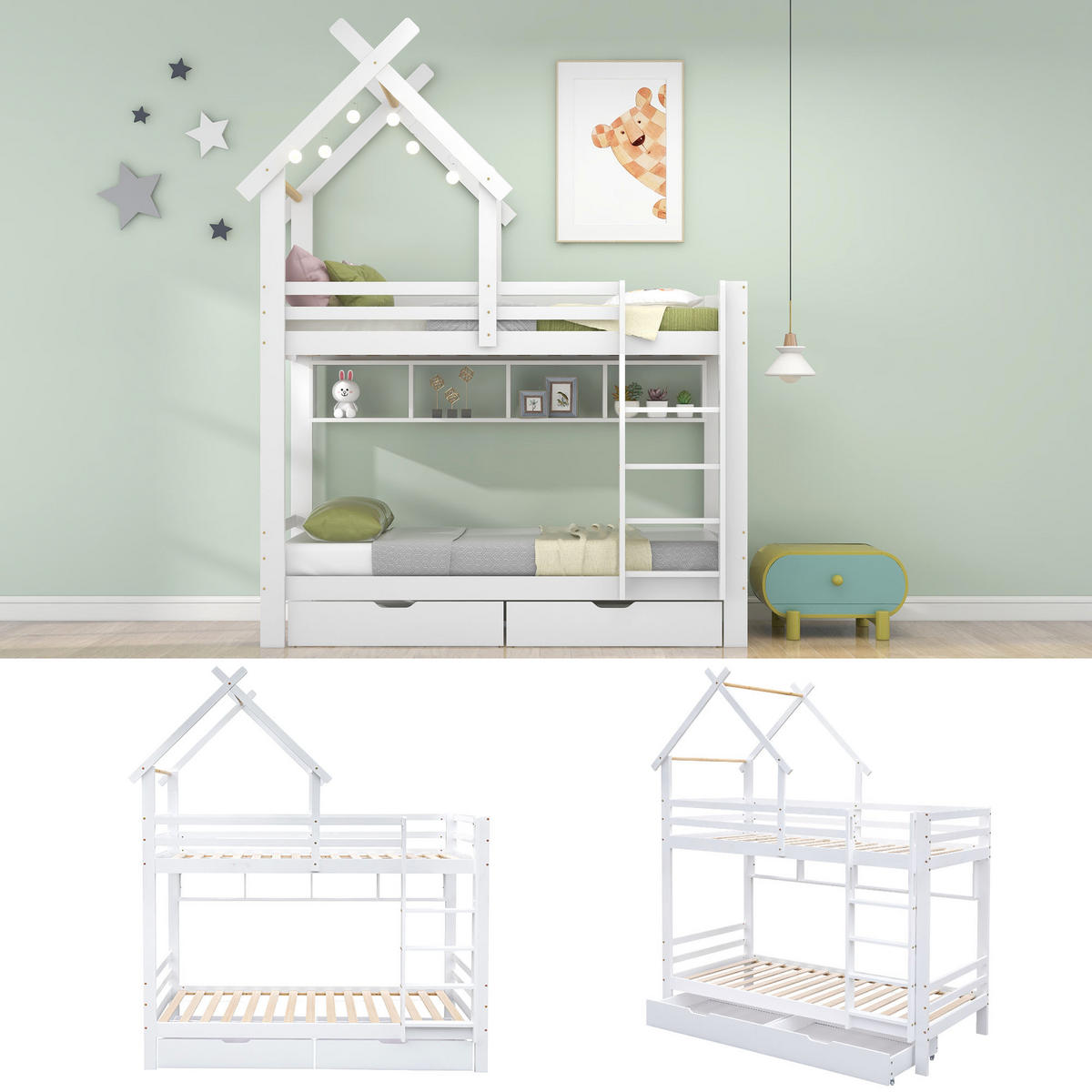 HAUSBETTEN 90/200cmWeiß - Weiß, Holz (205/243/95cm) - Urban Meuble