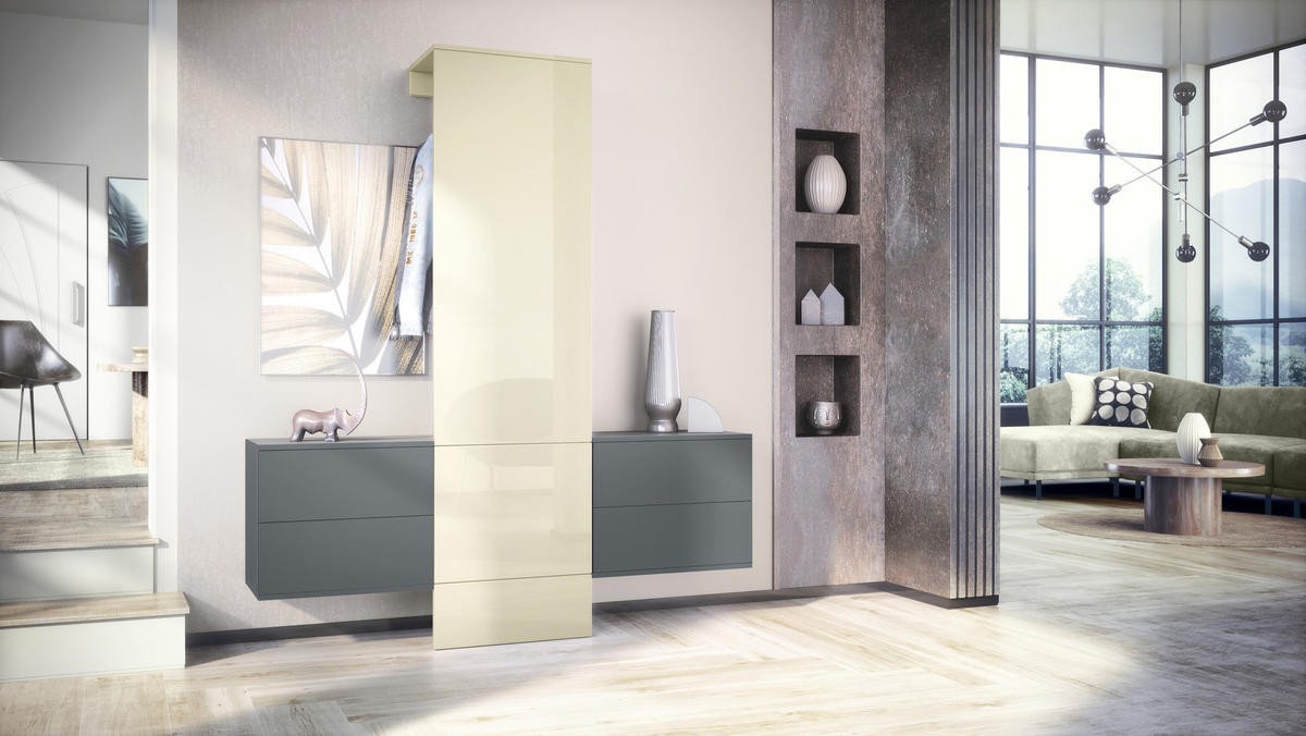 GARDEROBE Carlton Paneel in Creme Hochglanz - Creme, Holzwerkstoff (157/193/35cm) - Vladon