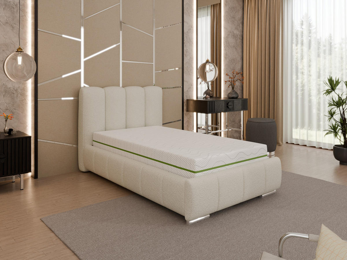 POLSTERBETT Zaira 100x200cm – Elegantes Polsterbett für modernen Wohnstil , ZONIERTE MULTI-TASCHEN-FEDERKERN (24cm), creme - Creme, Holz (100/200cm) - Homesy