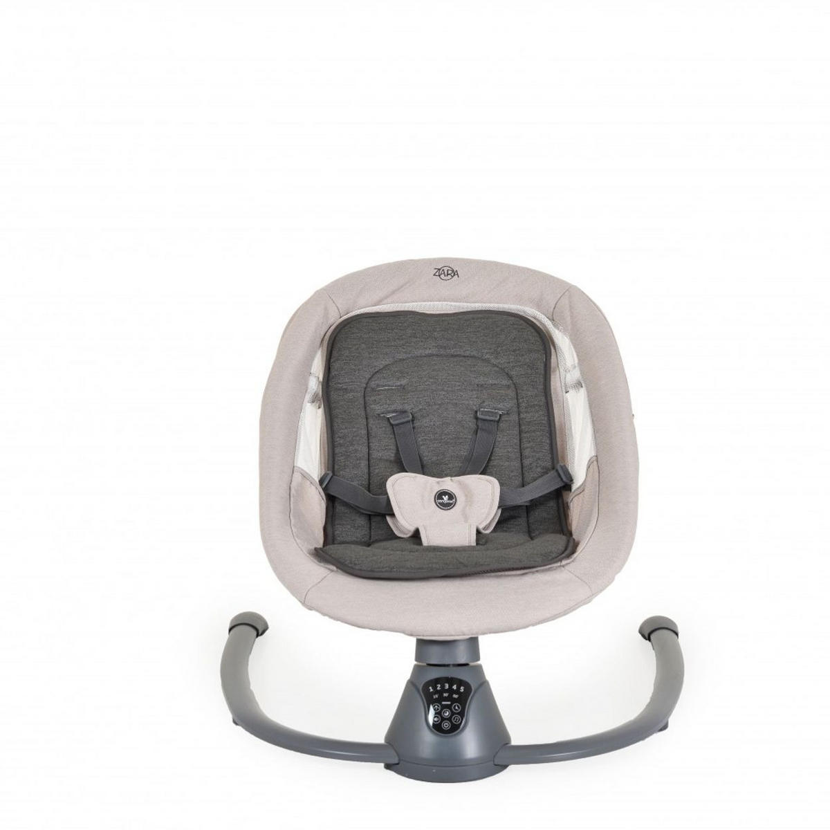BABYWIPPE Zara hellgrau Moskitonetz, Fernbedienung, USB-Anschluss, 5-Punkt-Gurt, 12 Melodien - Grau, Metall - Cangaroo