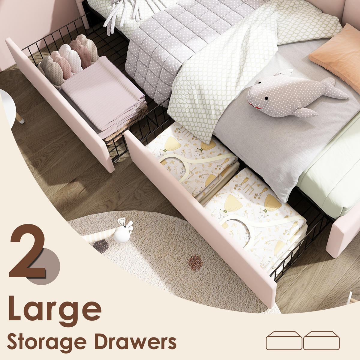 POLSTERBETT Daybett 90/200 cm mit 2 Schubladen & Lattenrost, Samt Rosa - Rosa, Textil (90/200cm) - Redom