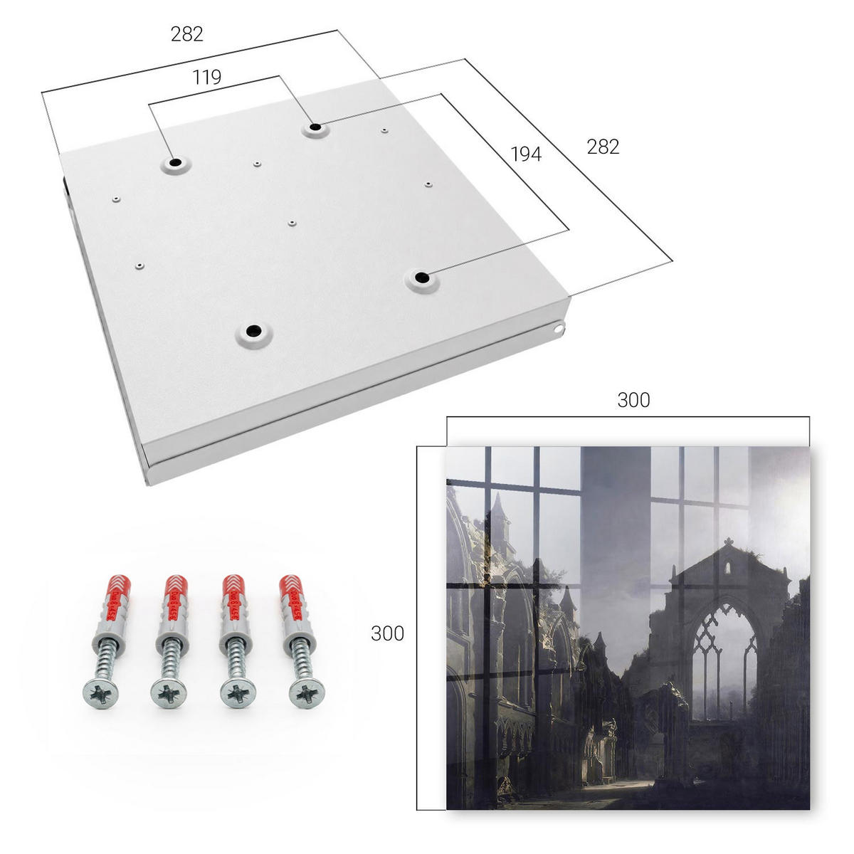 SCHLÜSSELBOX Weiß 30x30 cm – Türöffnung nach rechts - Geheimnisvolle Ruinen - Grau, Metall (30/30/5cm) - TULUP