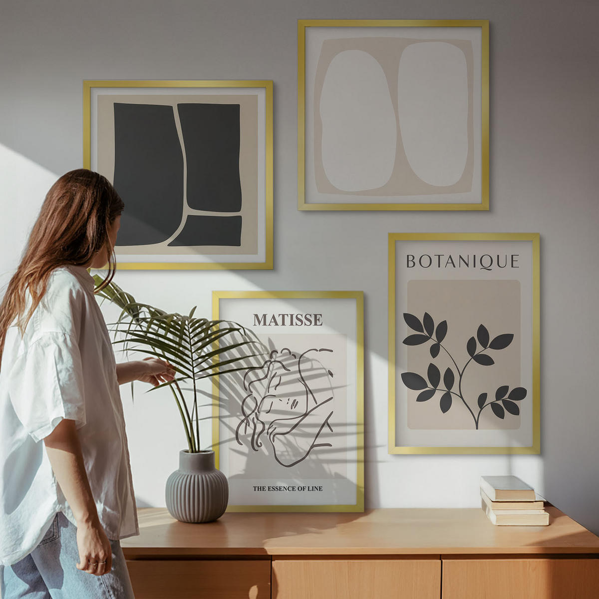 BILDER SET 4er Set - 50x50 cm & 40x60 cm Goldrahmen - Matisses stilvolle Pflanzenbilder - Goldfarben, Kunststoff (50/50cm) - TULUP