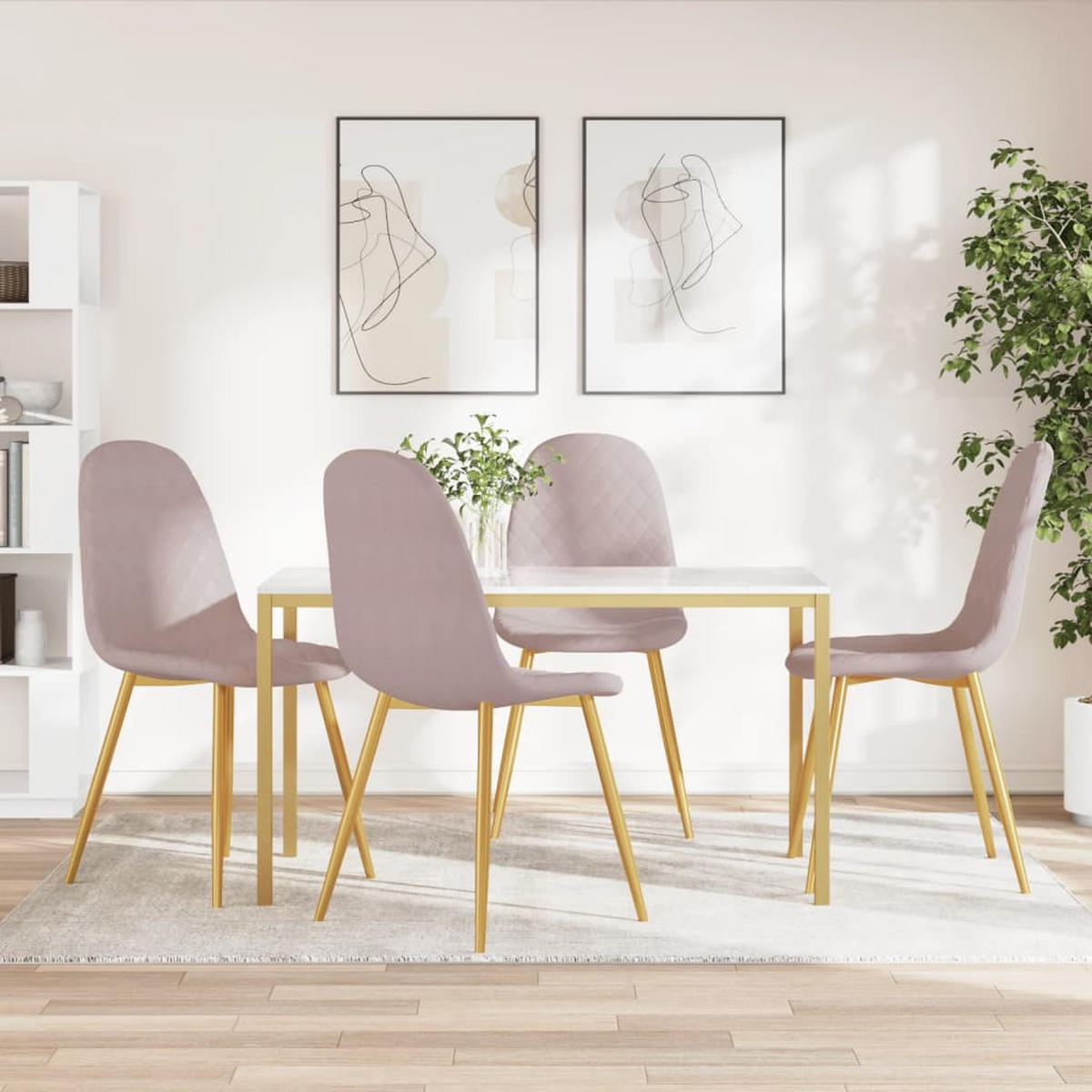 ESSZIMMERSTÜHLE 4 Stk. Rosa Samt 45*53.5*83cm - Pink, Metall (45/83/53.5cm) - ZMH