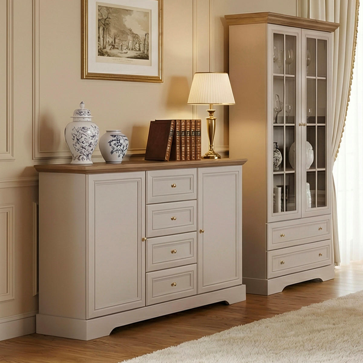 SIDEBOARD Dulci Kašmír a dřevo - béžová, kompozitní dřevo (124.7/91.5/46.2cm) - Petits-meubles