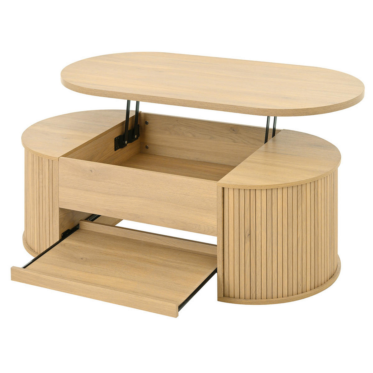 COUCHTISCH Anhebbar Ausziehbares Regal Gebogene Holzseiten Multifunktional - Braun, Holz (125.1/60.96/14.61cm) - FLIEKS