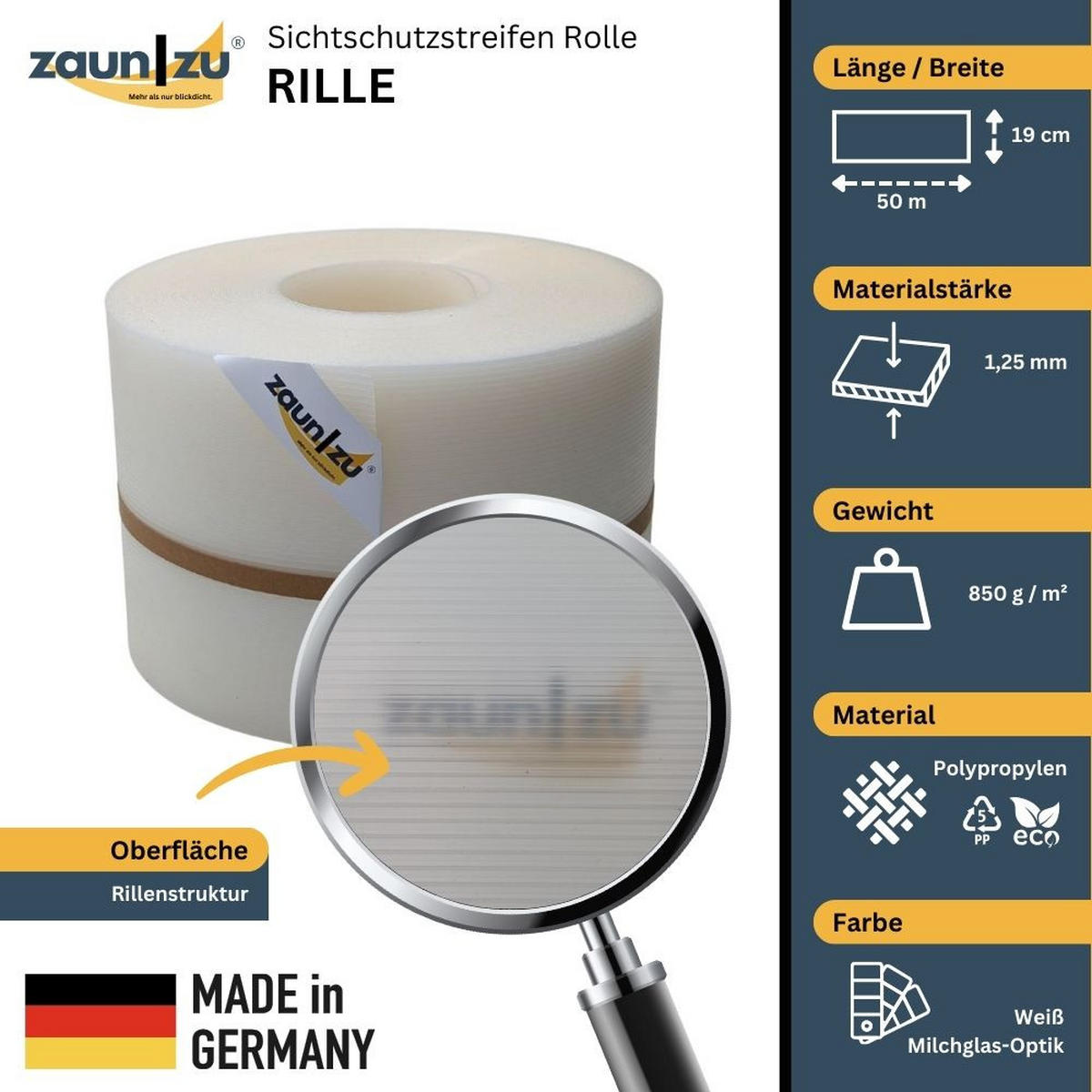 SICHTSCHUTZSTREIFEN Rille PP für Doppelstabmatte Zaunblende Milchglas-Optik, 50m - Transparent, Kunststoff (5000/19cm) - ZAUN|ZU