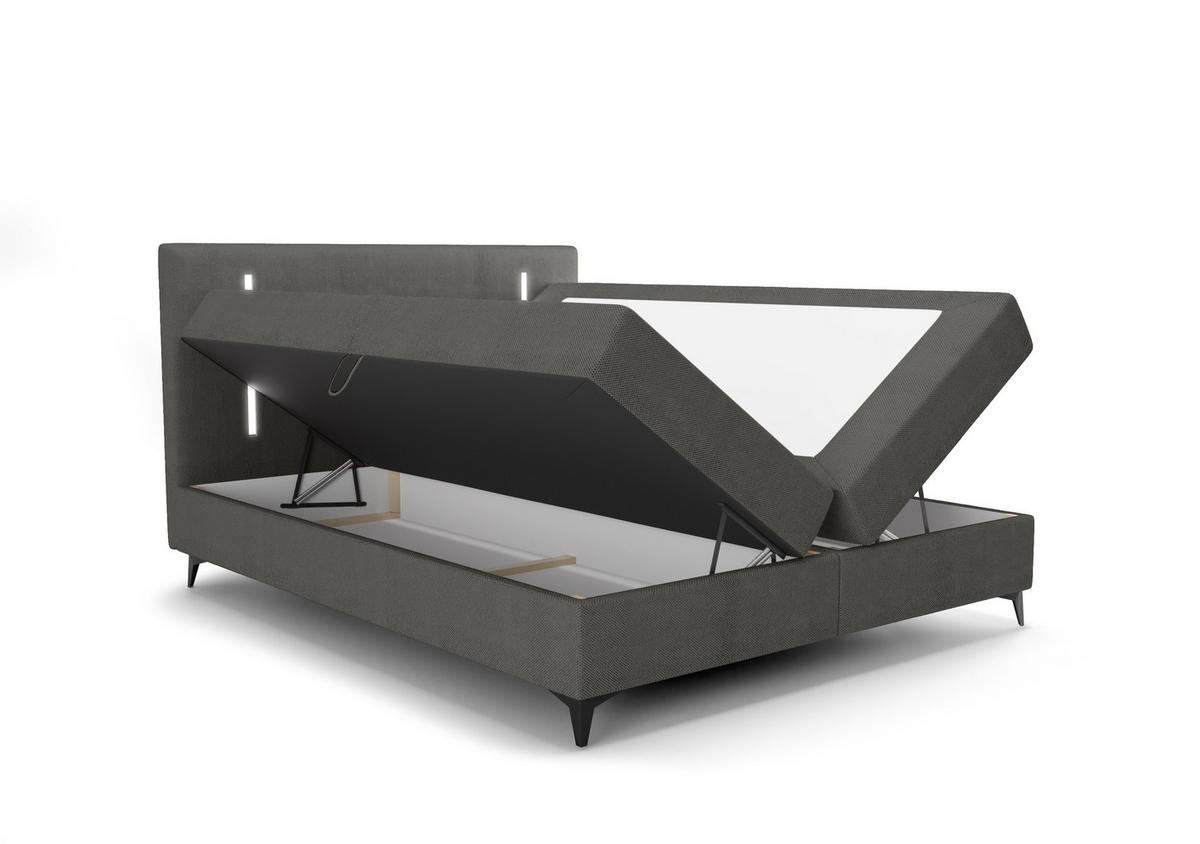BOXBETT mit Matratze H3 und Topper ONO 180x200 CURIO 93 - Grau, Textil (180/200cm) - Bedante