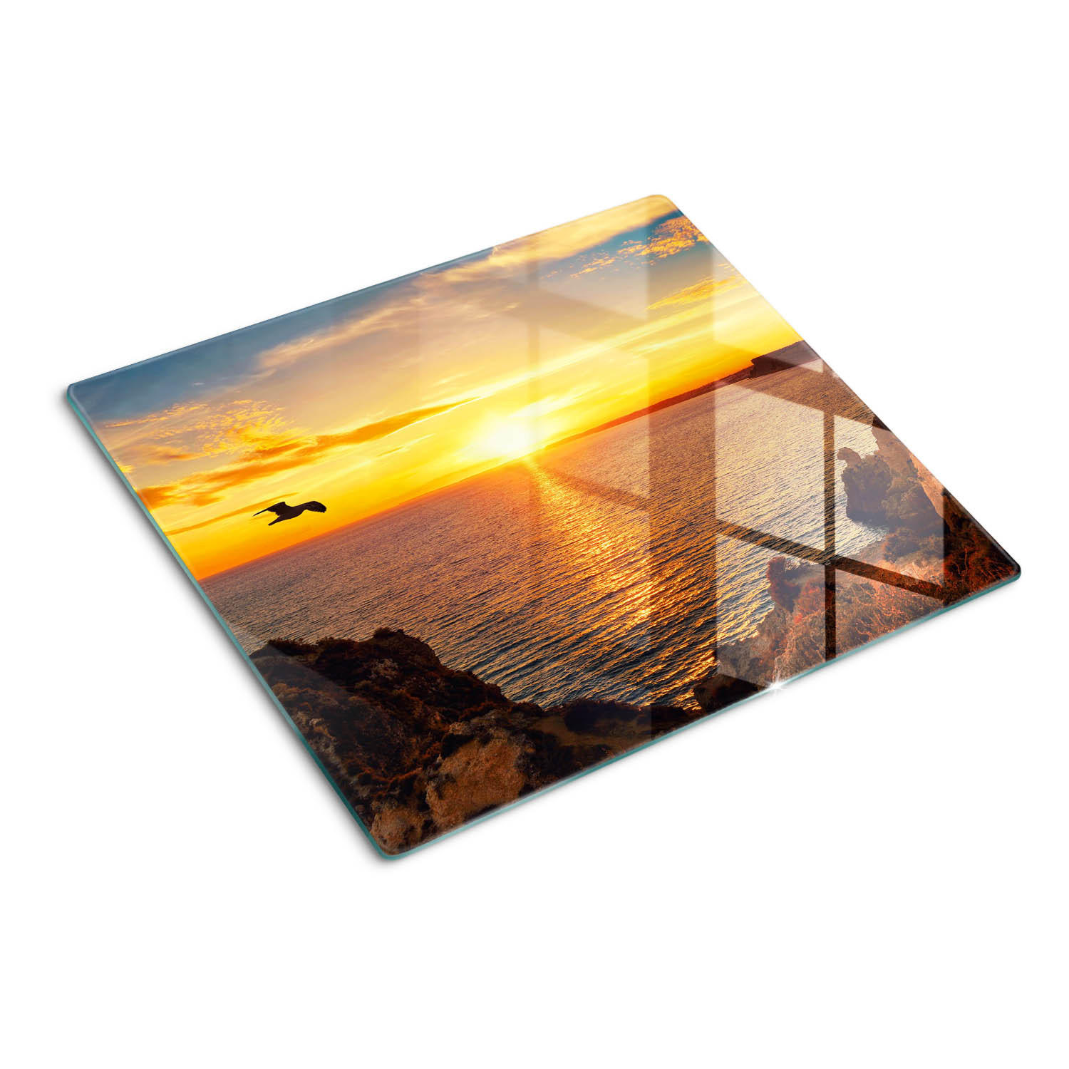 GLASPLATTE 60x52 cm Sonnenuntergang über dem Meer - Gelb, Glas (60/0.4/52cm) - TULUP