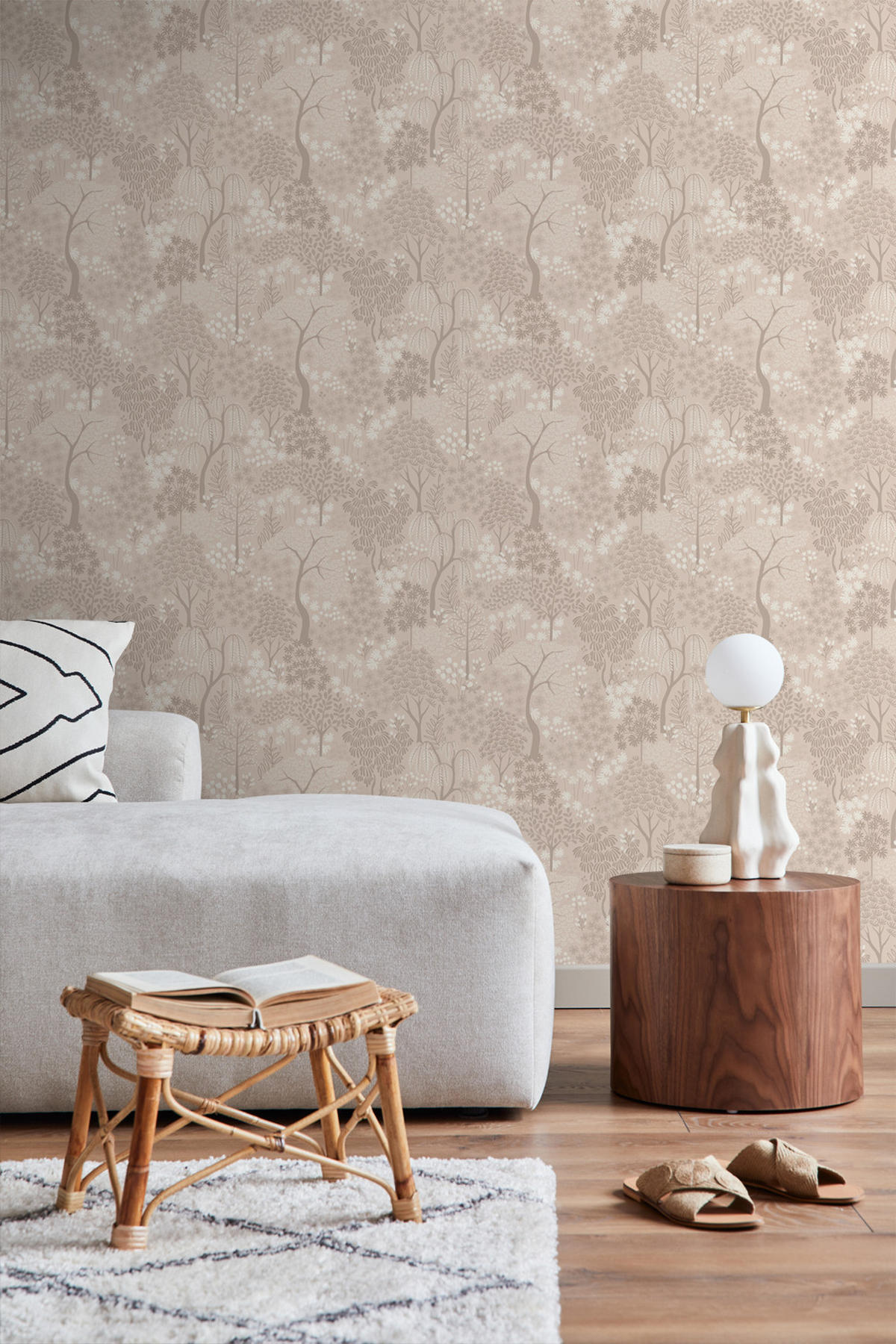 TAPETE Bäumen und Blumen 50 x 900 cm - Beige, Papier (50/900cm) - ESTAhome