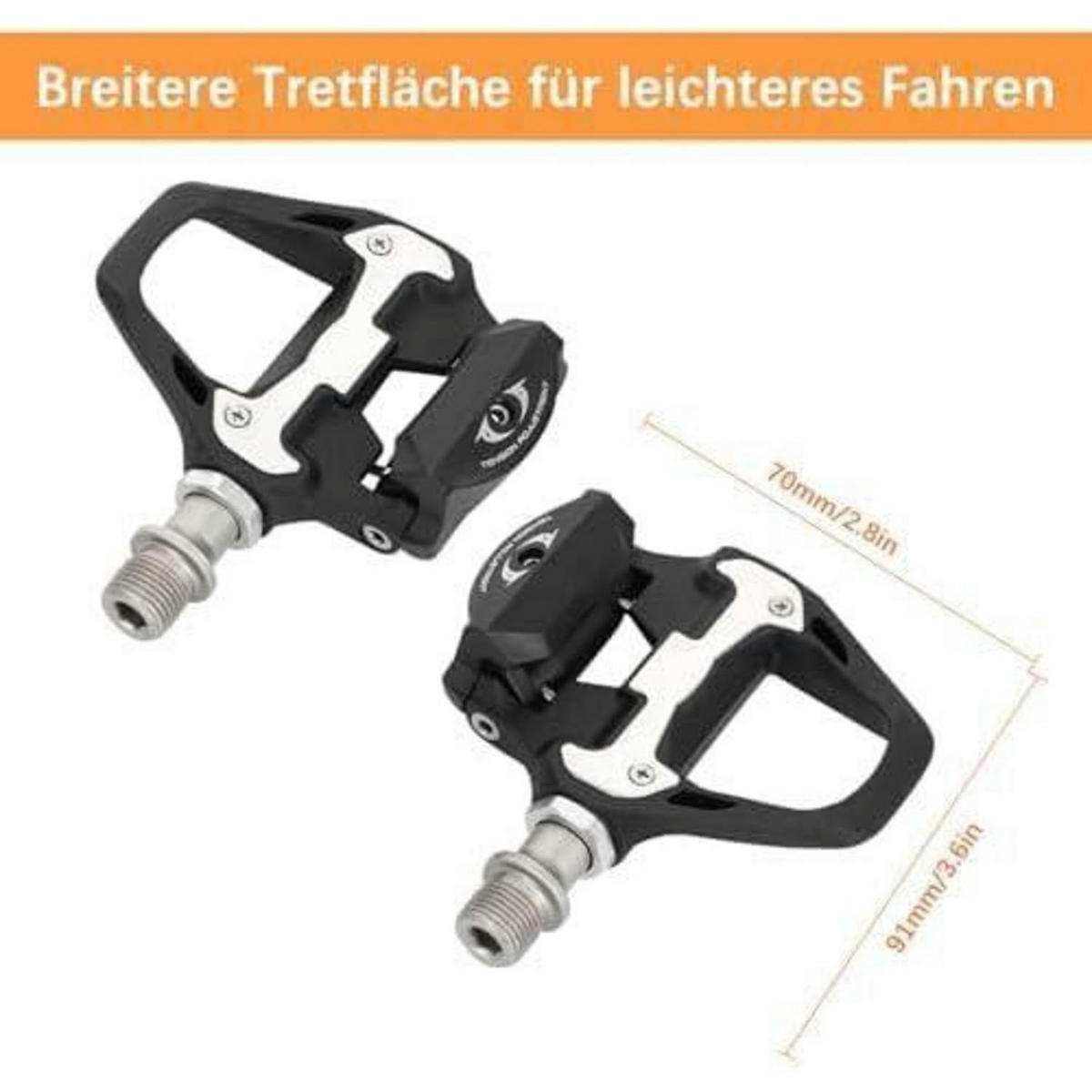 RENNRADPEDALE Set mit Cleats Aluminiumlegierung 9/16 Zoll Cr-Mo Achse - Schwarz, Metall (14/1.5/23cm)