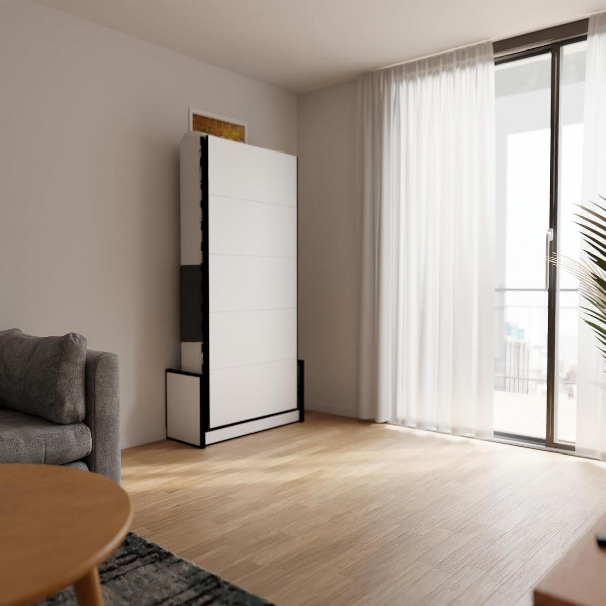 SCHRANKBETT Murphy Studio 90x190 Vertikal, mit Gasdruckfeder-Mechanismus - Brombeere/Schwarz, Holzwerkstoff/Metall (90/90cm) - WallBedKing