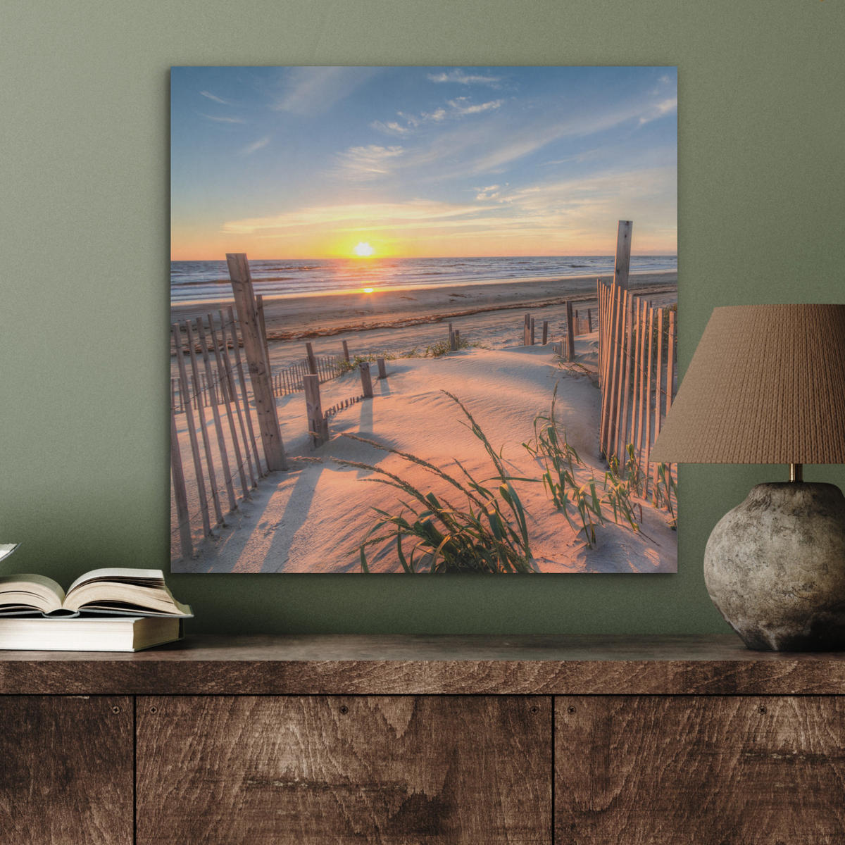 AKUSTIKBILD Strand - Meer - Düne - Sonnenuntergang - Landschaft Wandbilder 60x60 cm - Beige, Kunststoff (60/60/0.9cm) - MuchoWow
