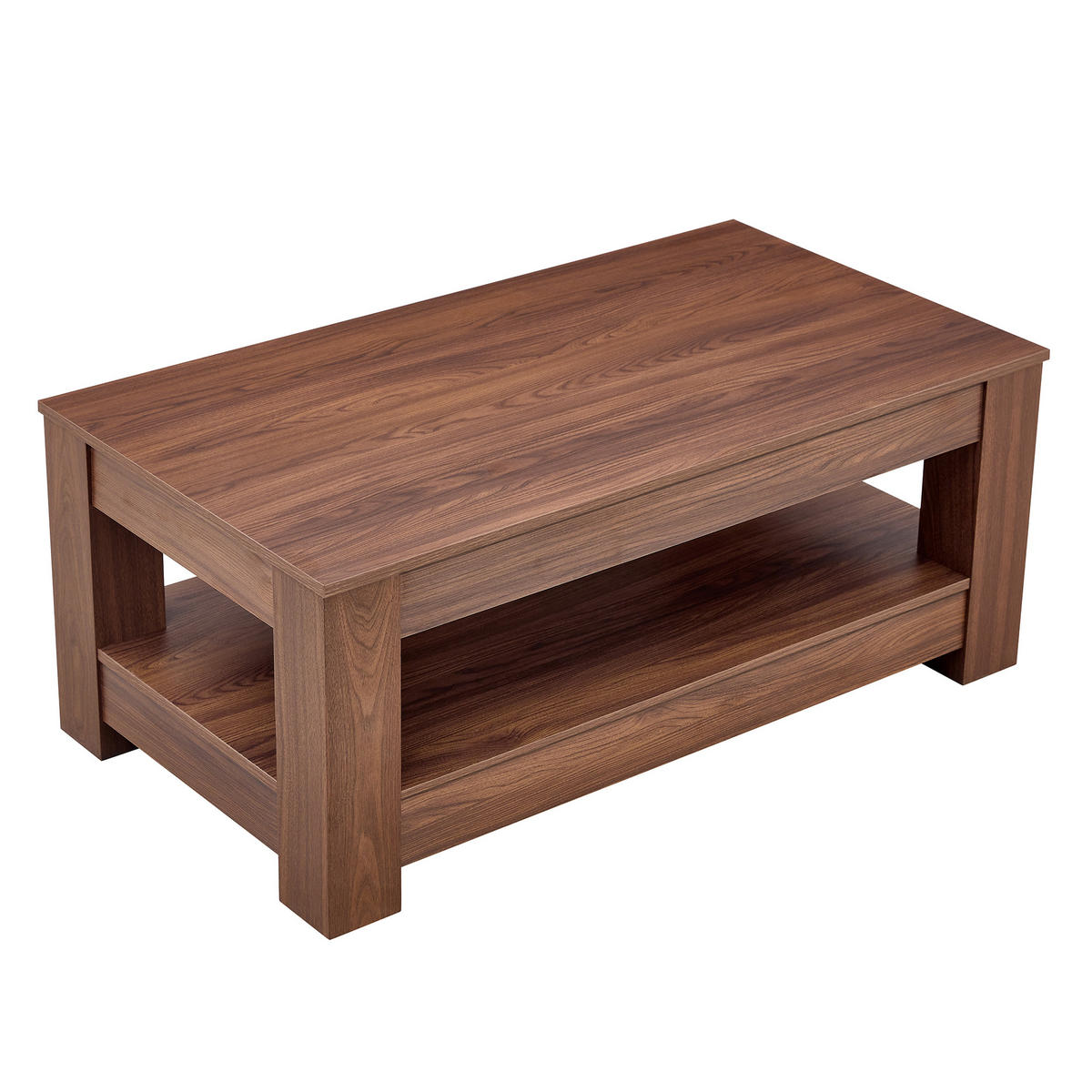 COUCHTISCH aus MDF in Walnuss 100x50x44.5 cm mit 2 Ebenen Stauraum - Walnussfarben, Holzwerkstoff (100/50/44.5cm) - Modfu