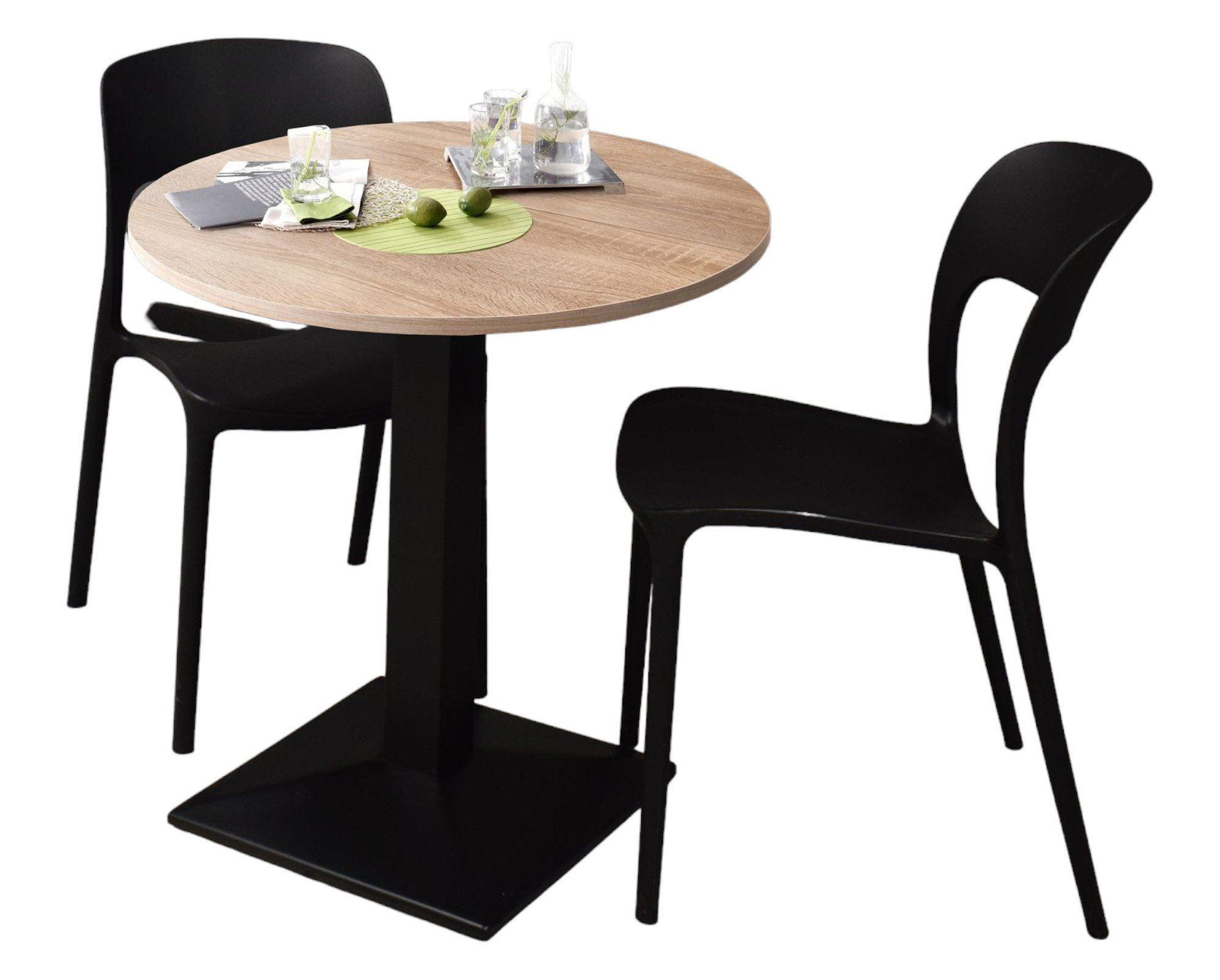 BISTROTISCH rund Elanur 70 cm schwarz matt/eiche sägerau - Graubraun, Metall (70/70/75cm) - 58aufmkessel