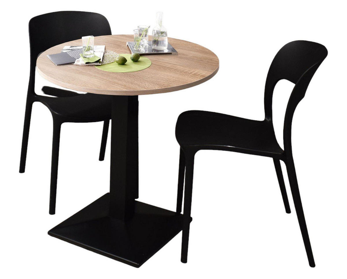 BISTROTISCH rund Elanur 70 cm schwarz matt/eiche sägerau - Graubraun, Metall (70/70/75cm) - 58aufmkessel