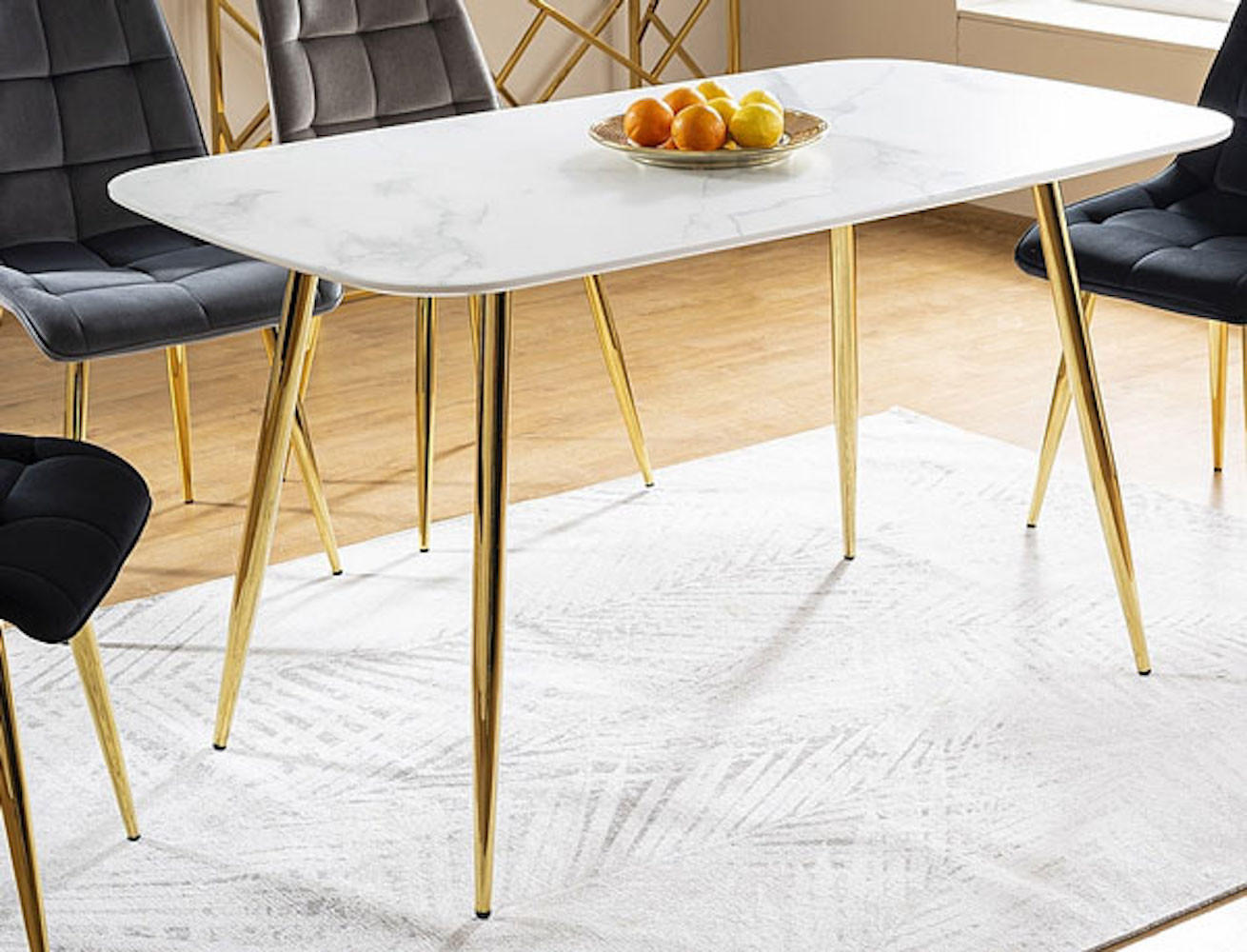 ESSTISCH Ceres weiß Marmor / Gold 140 / 80 / 75cm - Goldfarben/Weiß, Glas/Holz (80/140/75cm) - Feldmann-Wohnen