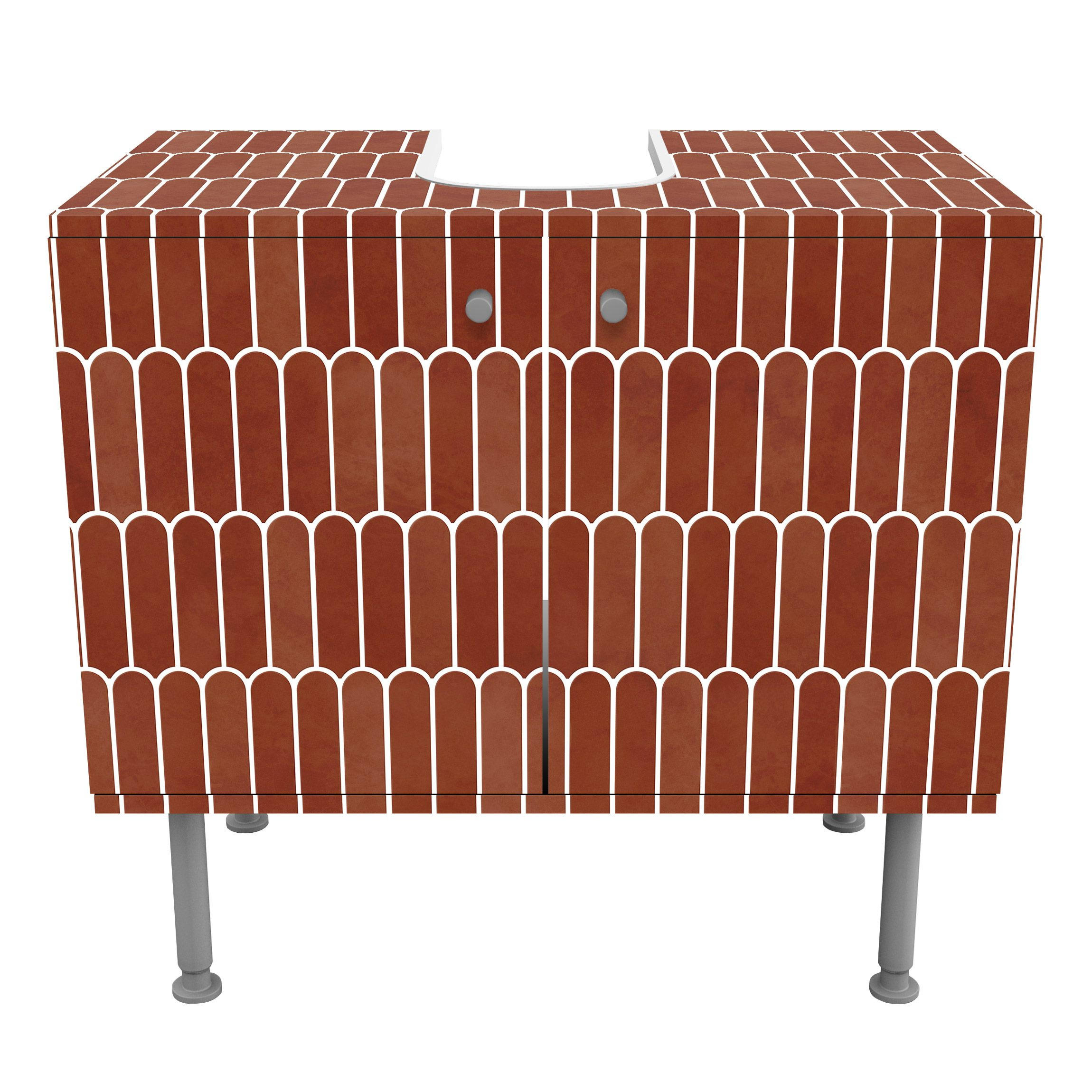 WASCHBECKENUNTERSCHRANK Fischschuppen Fliesen Terracotta 60/55/35 cm - Rot, Holzwerkstoff (60/55/35cm) - Bilderwelten