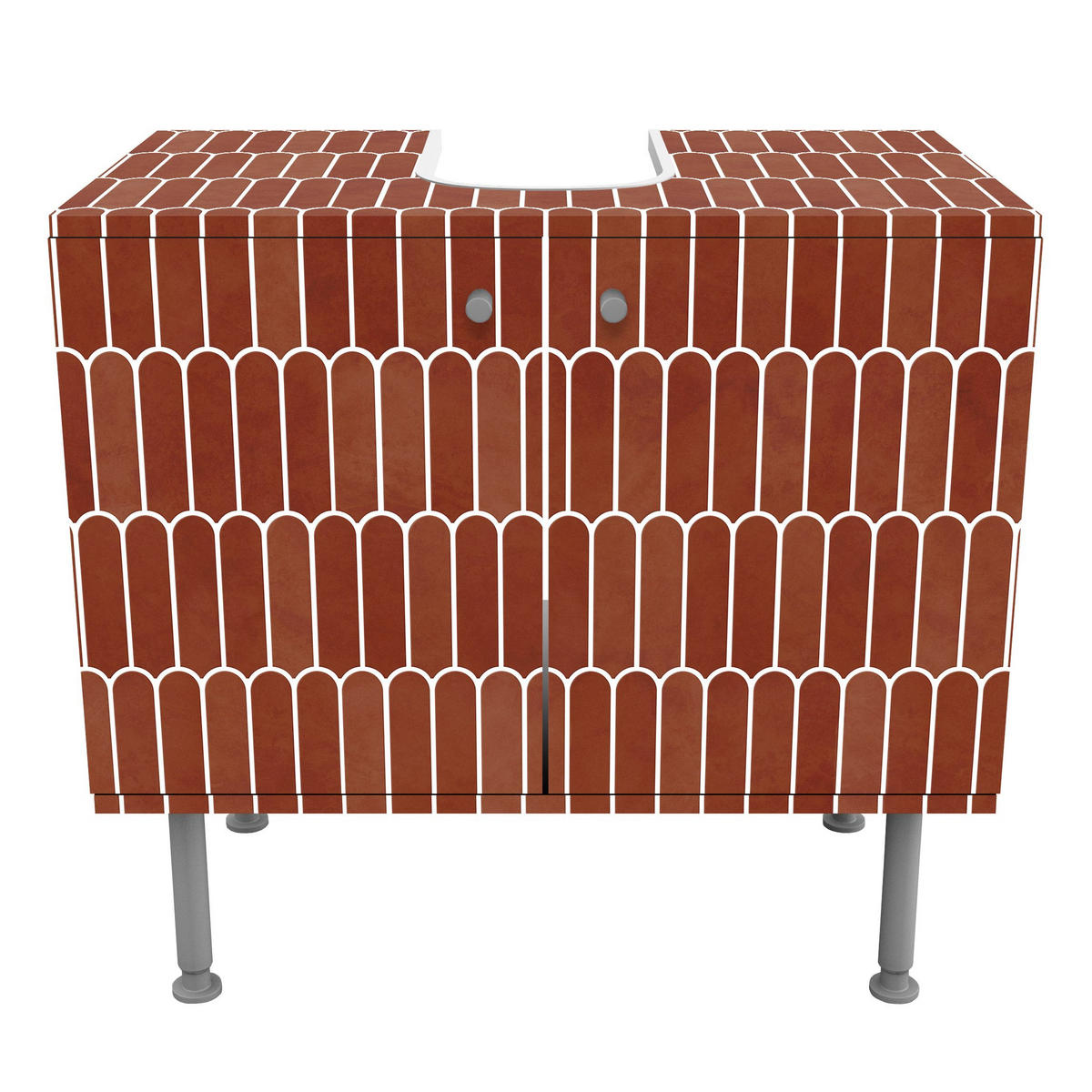 WASCHBECKENUNTERSCHRANK Fischschuppen Fliesen Terracotta 60/55/35 cm - Rot, Holzwerkstoff (60/55/35cm) - Bilderwelten