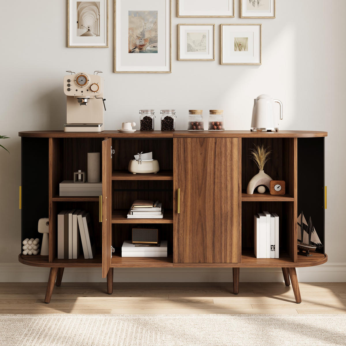KOMODA Posuvná dvířka Rýhovaný design Moderní - barva vlašského ořechu, kompozitní dřevo (150/79/40cm) - FLIEKS