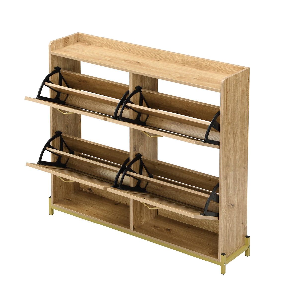 SCHUHSCHRANK 4 Türen Vertikale Lamellentüren Metallrahmen Ablage - Naturfarben, Holzwerkstoff (24/100/108.5cm) - FLIEKS