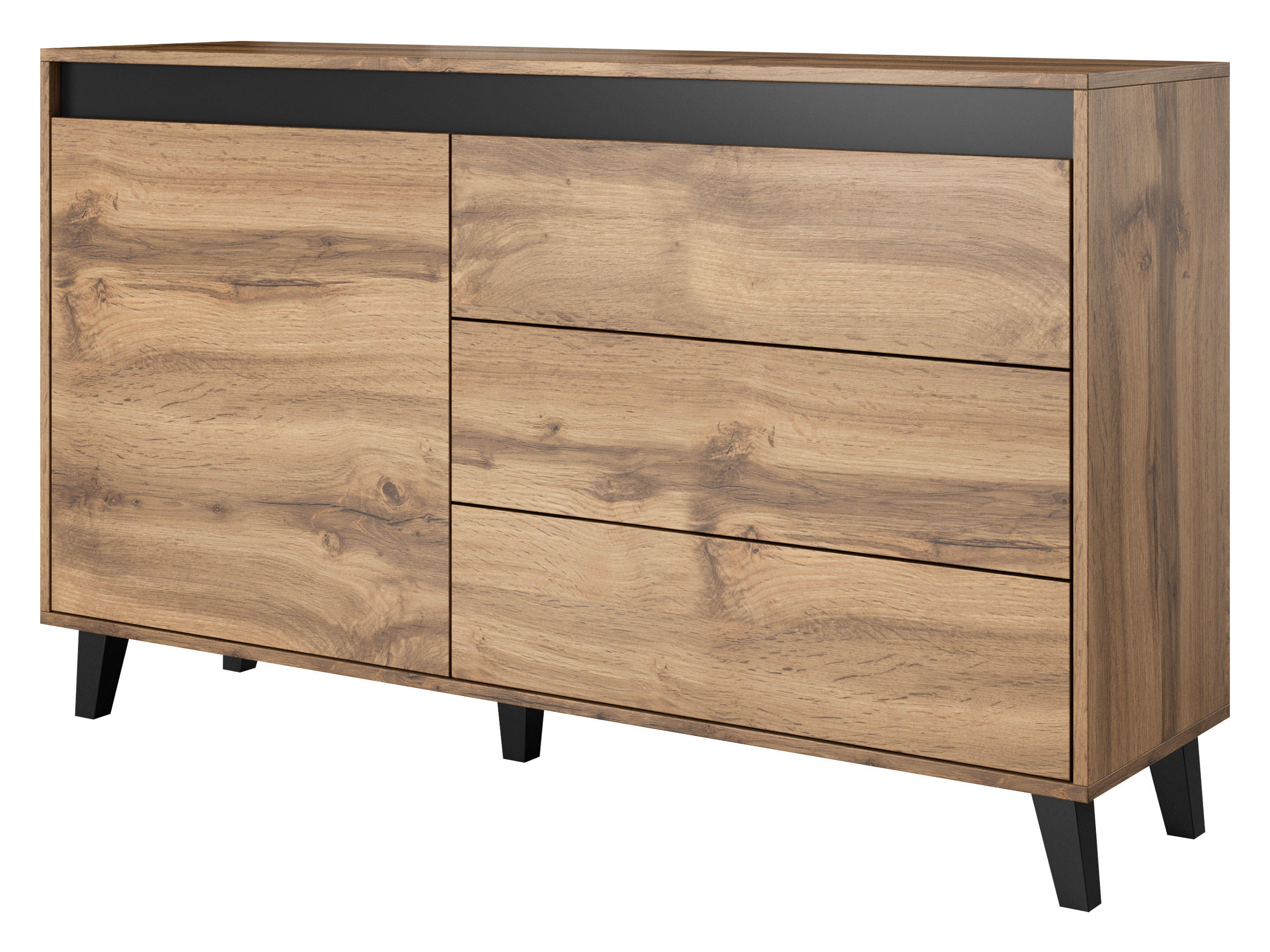 KOMMODE Nord - Eiche Wotan/Schwarz, Holzwerkstoff/Kunststoff (138/83/38cm) - MIRJAN24