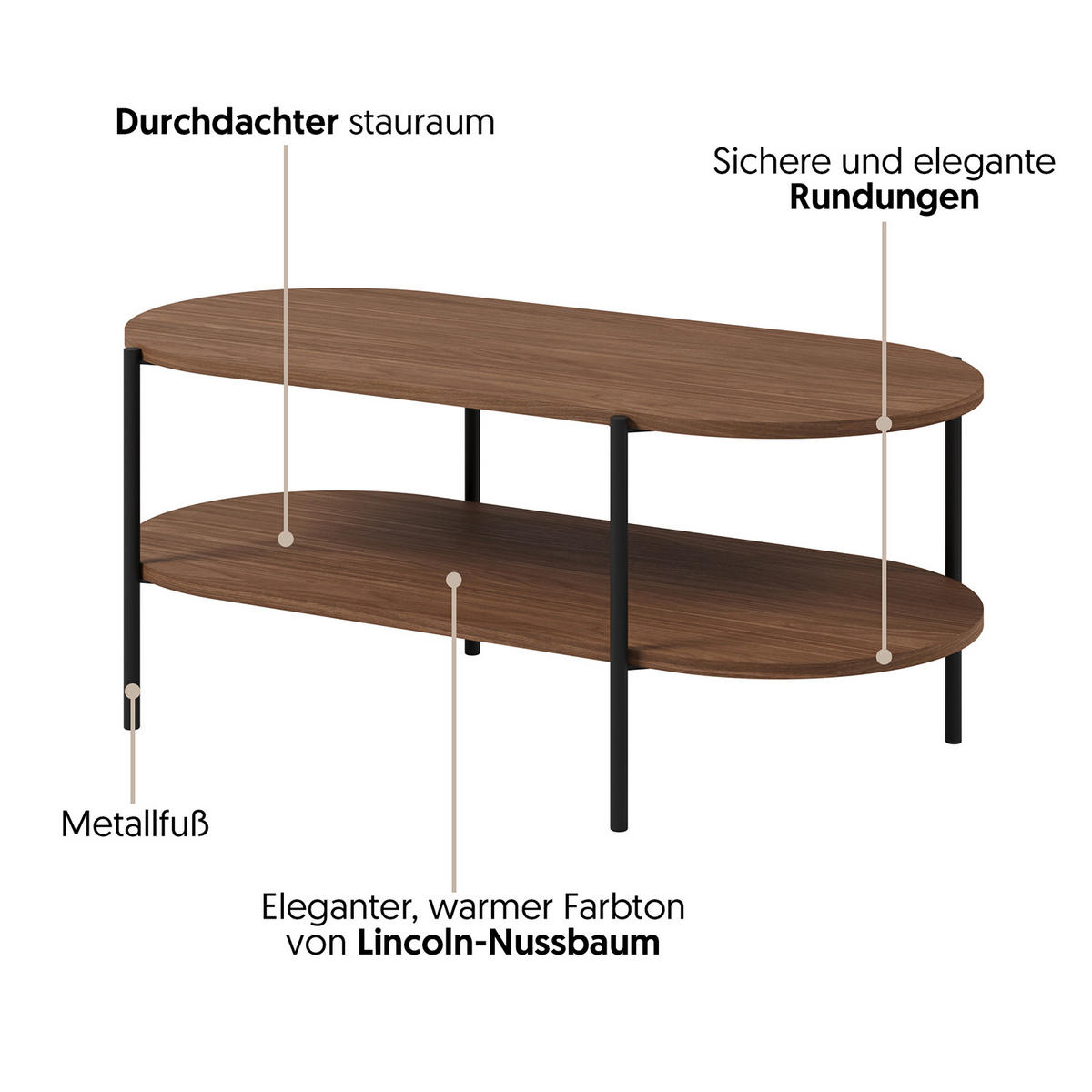 KONFERENČNÍ STOLEK Carlo s kovovými nohami, 110 × 50 cm, ořech - barva vlašského ořechu, kompozitní dřevo (50/110/46cm) - Beautysofa